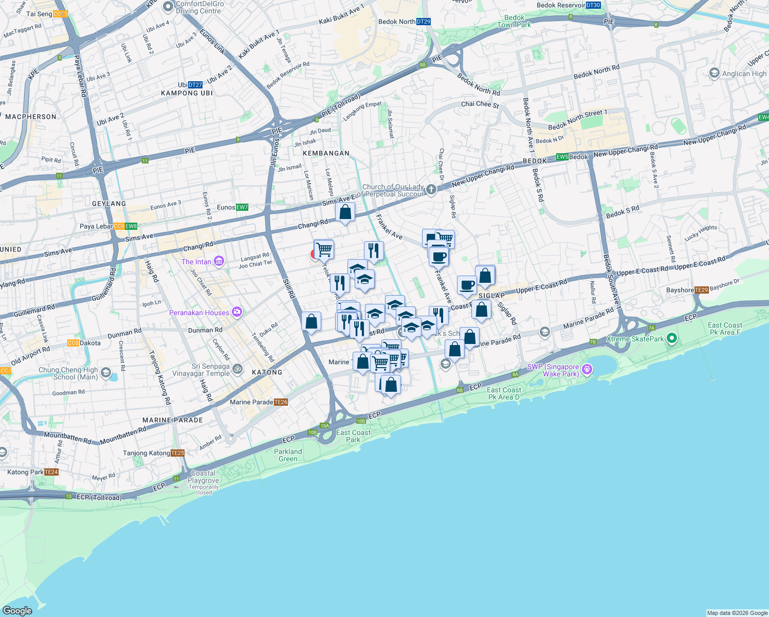 map of restaurants, bars, coffee shops, grocery stores, and more near in Singapore