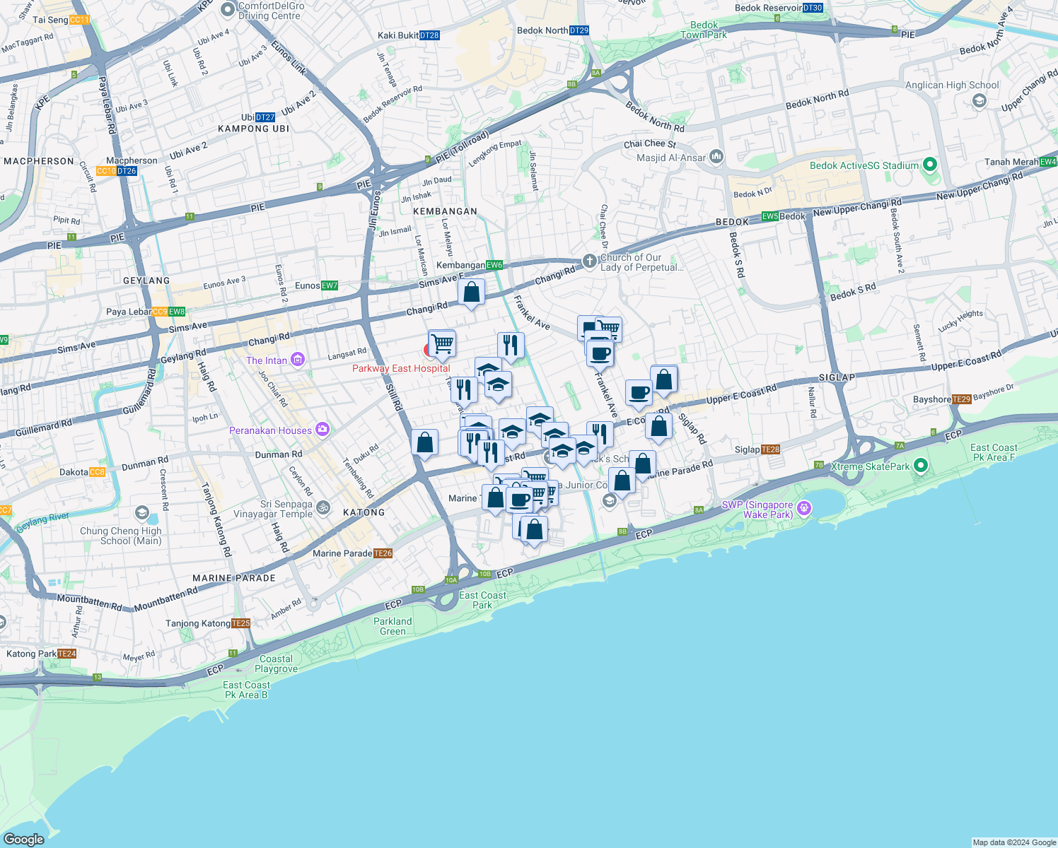 map of restaurants, bars, coffee shops, grocery stores, and more near in Singapore