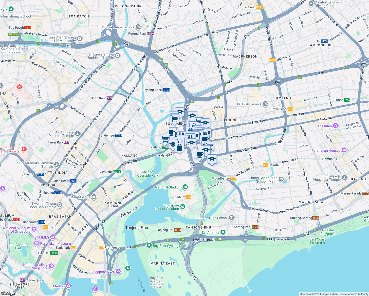 map of restaurants, bars, coffee shops, grocery stores, and more near in Singapore