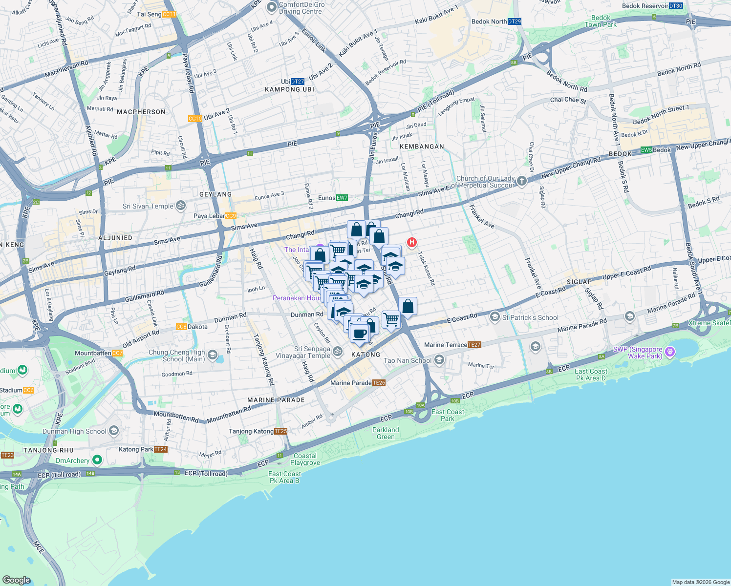 map of restaurants, bars, coffee shops, grocery stores, and more near in Singapore