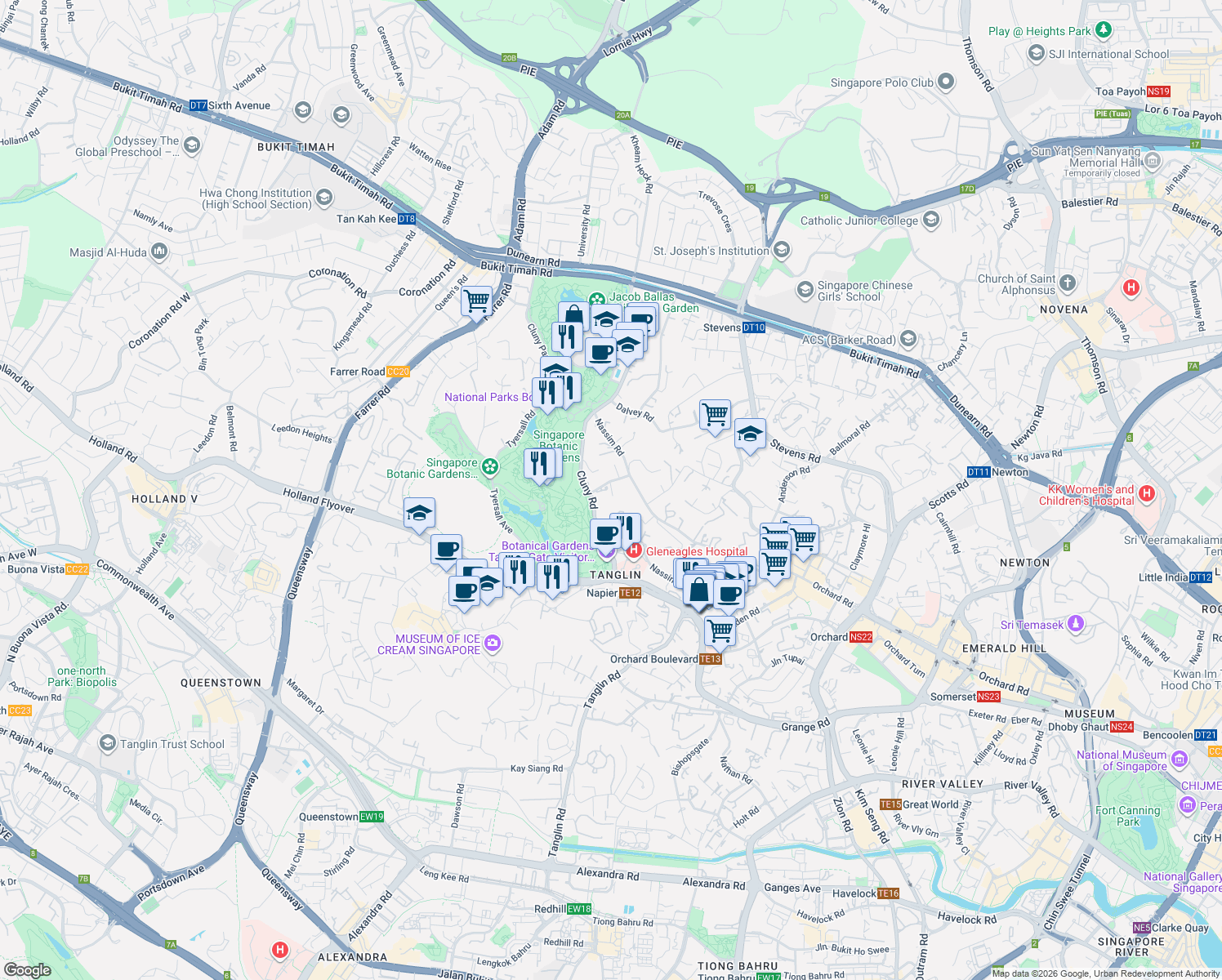 map of restaurants, bars, coffee shops, grocery stores, and more near in Singapore