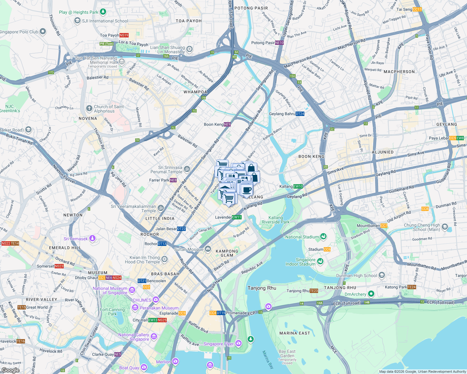map of restaurants, bars, coffee shops, grocery stores, and more near in Singapore