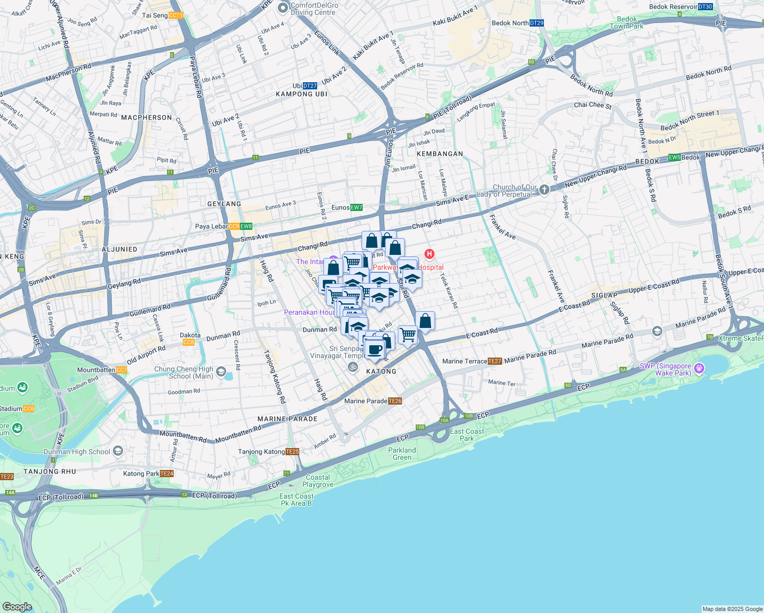 map of restaurants, bars, coffee shops, grocery stores, and more near in Singapore