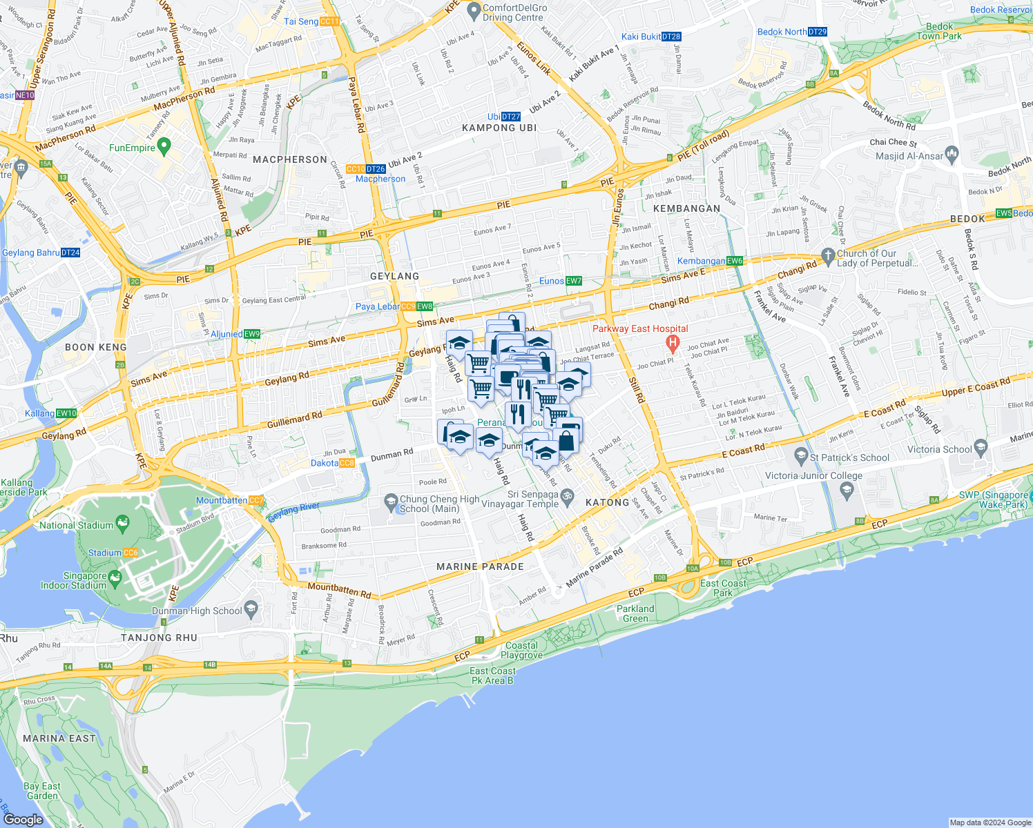 map of restaurants, bars, coffee shops, grocery stores, and more near in Singapore
