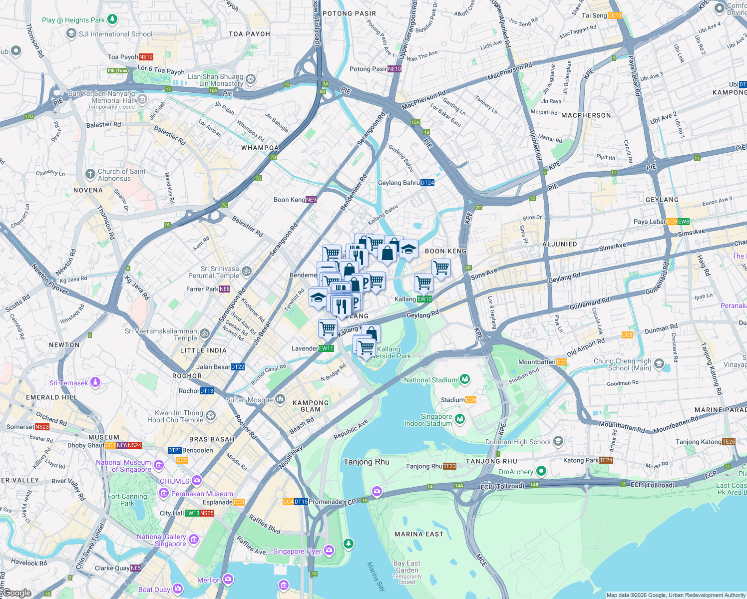 map of restaurants, bars, coffee shops, grocery stores, and more near in Singapore