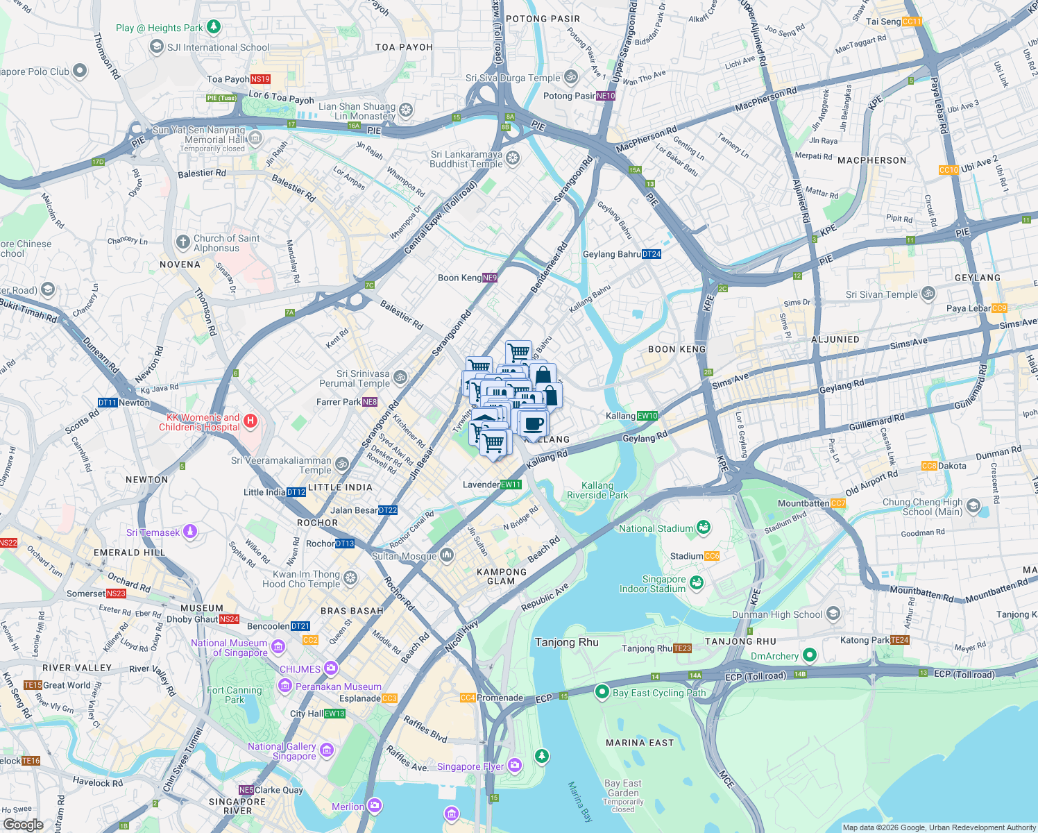 map of restaurants, bars, coffee shops, grocery stores, and more near in Singapore