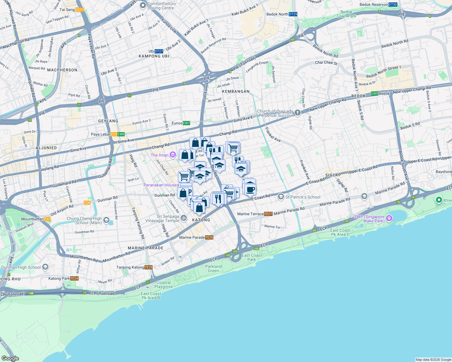 map of restaurants, bars, coffee shops, grocery stores, and more near in Singapore