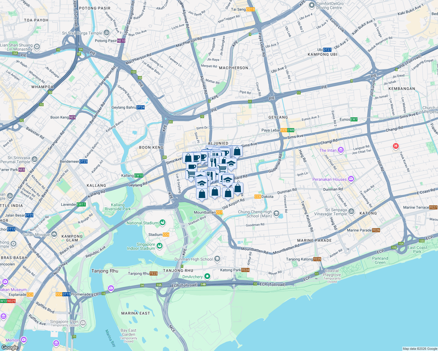 map of restaurants, bars, coffee shops, grocery stores, and more near in Singapore