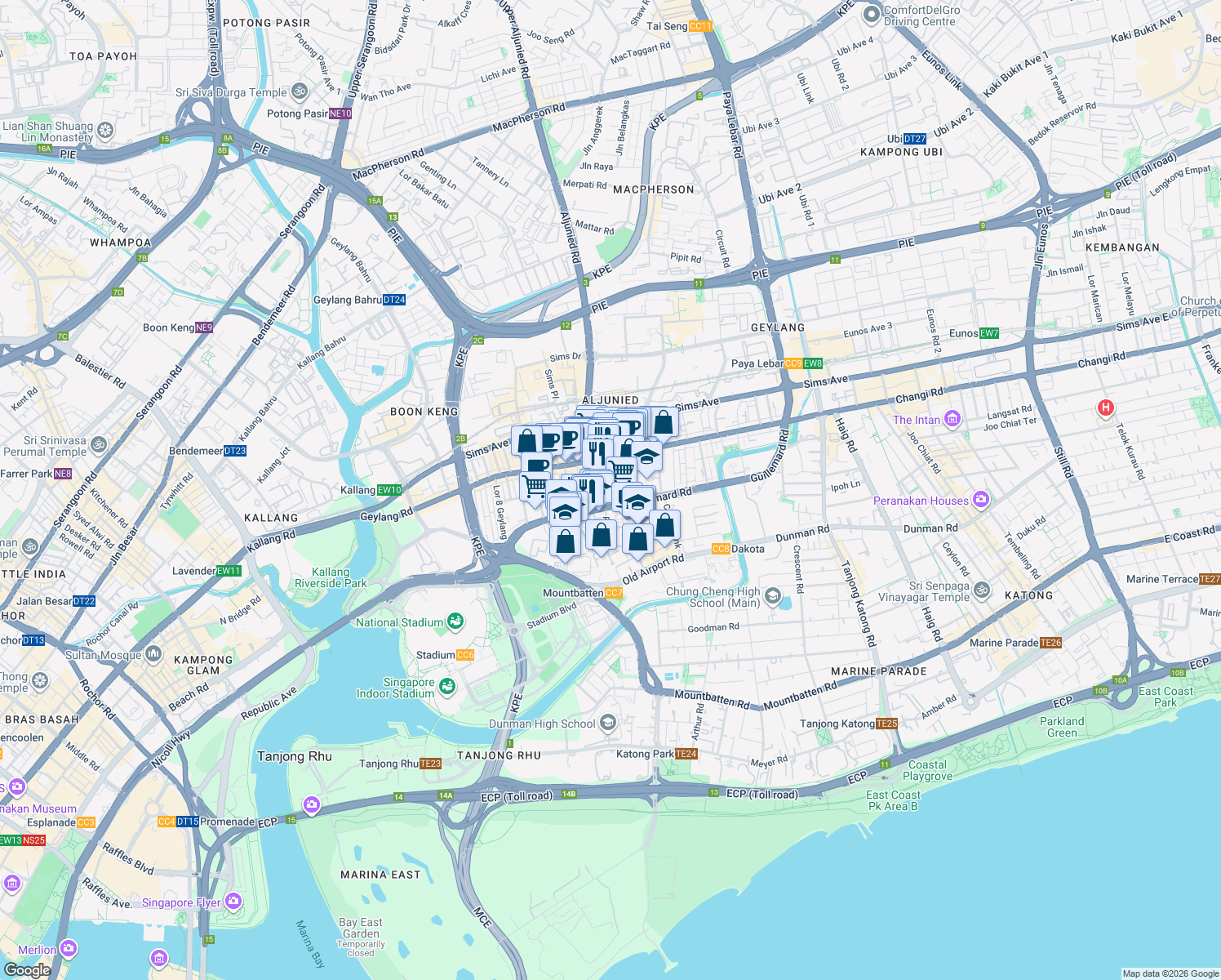 map of restaurants, bars, coffee shops, grocery stores, and more near in Singapore