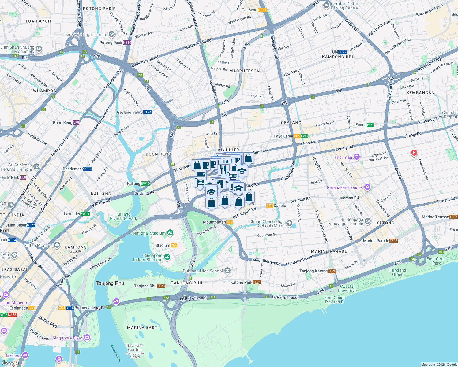 map of restaurants, bars, coffee shops, grocery stores, and more near in Singapore