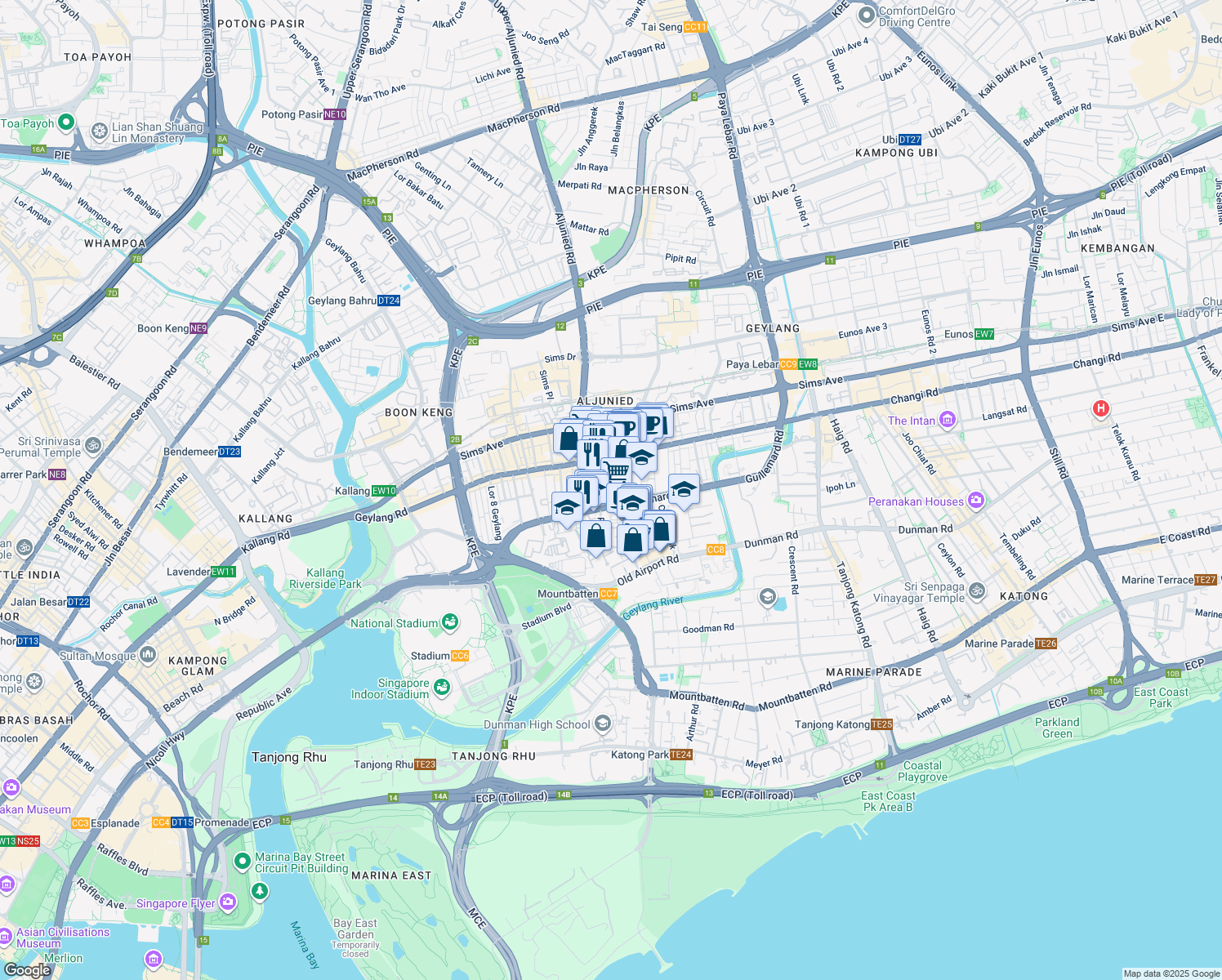 map of restaurants, bars, coffee shops, grocery stores, and more near in Singapore