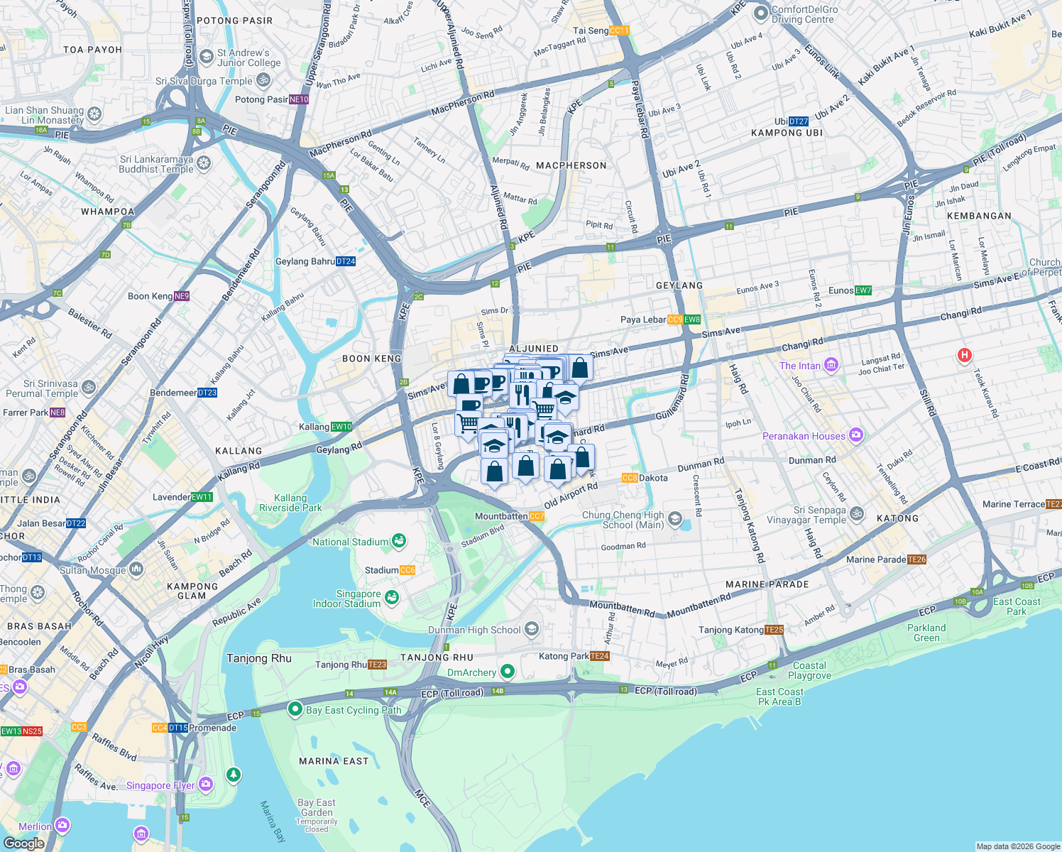 map of restaurants, bars, coffee shops, grocery stores, and more near in Singapore