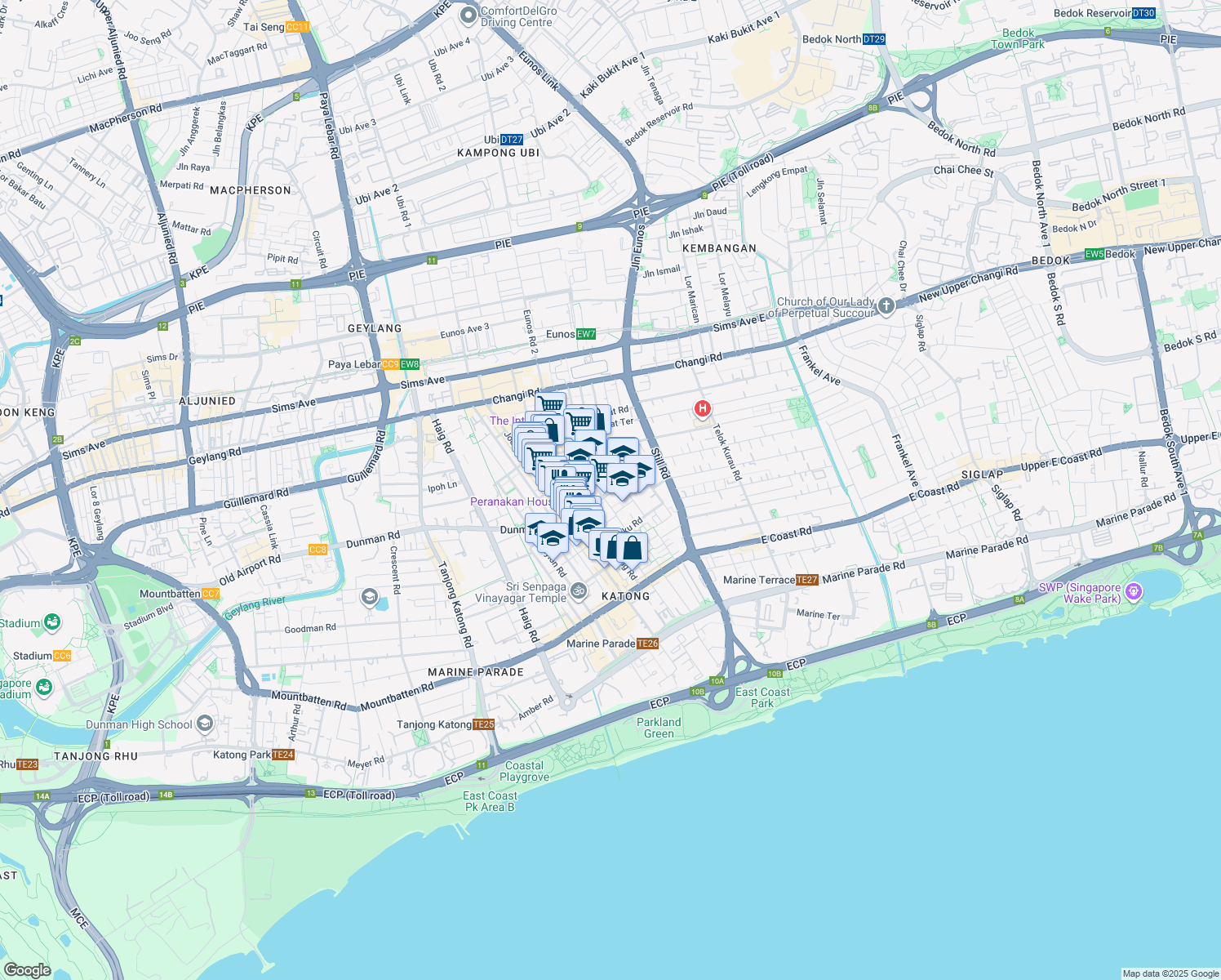 map of restaurants, bars, coffee shops, grocery stores, and more near in Singapore
