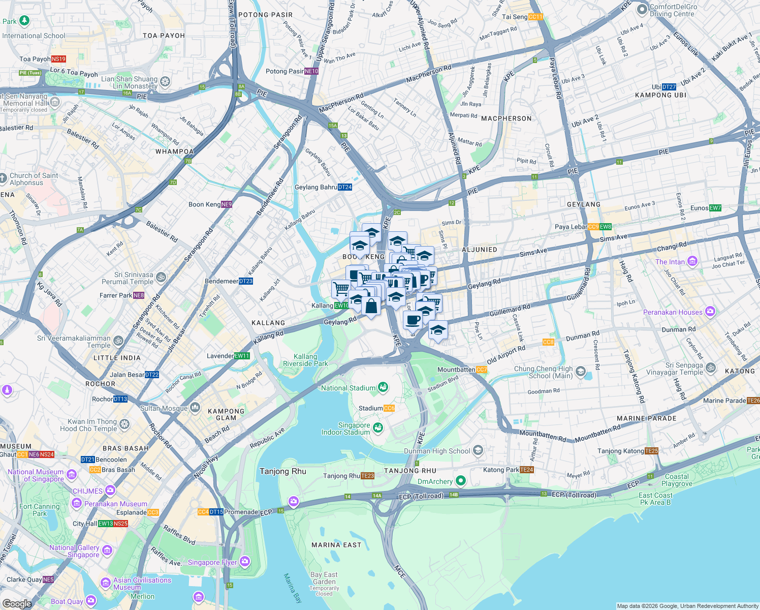 map of restaurants, bars, coffee shops, grocery stores, and more near in Singapore
