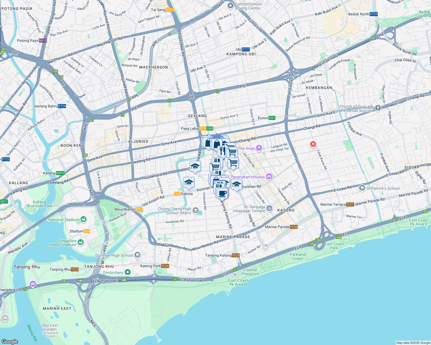 map of restaurants, bars, coffee shops, grocery stores, and more near in Singapore