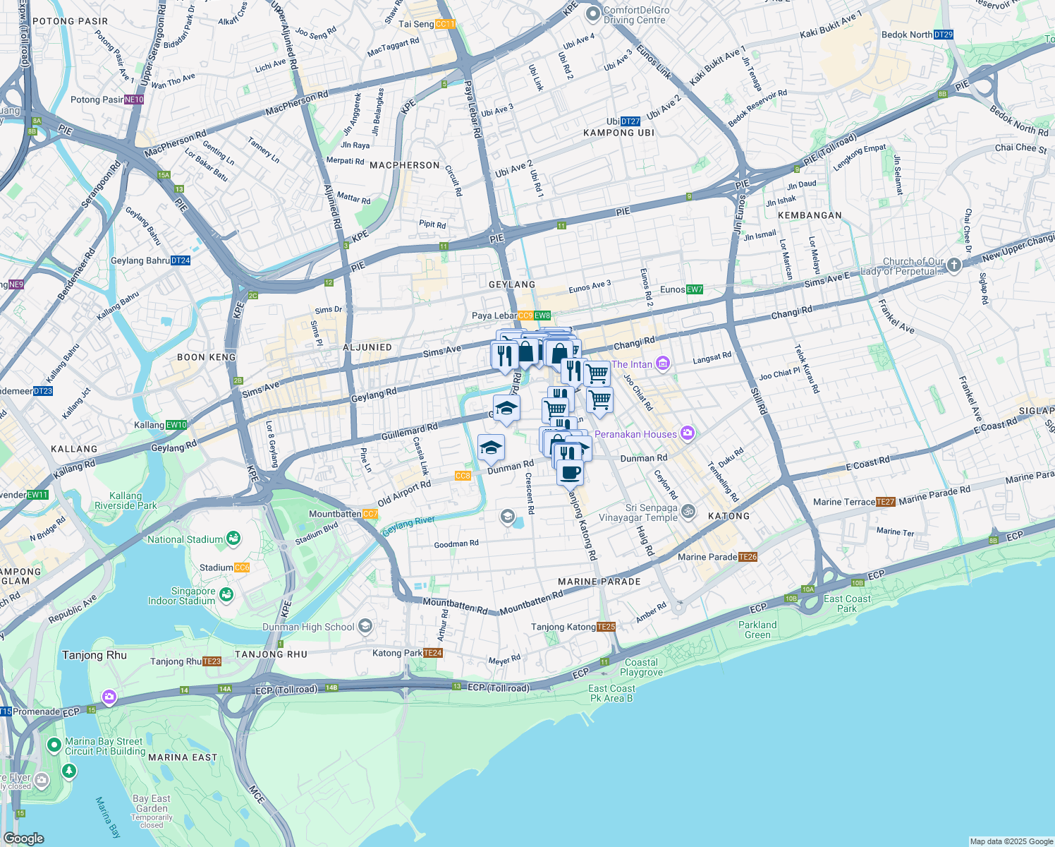 map of restaurants, bars, coffee shops, grocery stores, and more near in Singapore