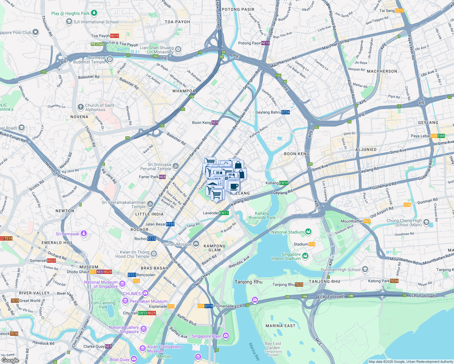 map of restaurants, bars, coffee shops, grocery stores, and more near in Singapore