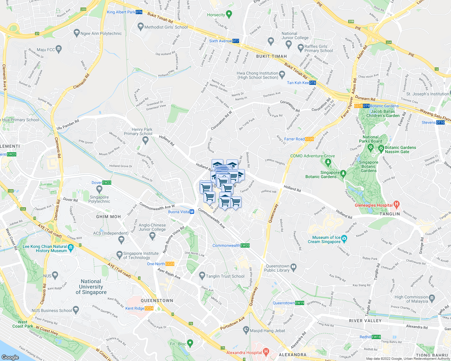 map of restaurants, bars, coffee shops, grocery stores, and more near in Singapore