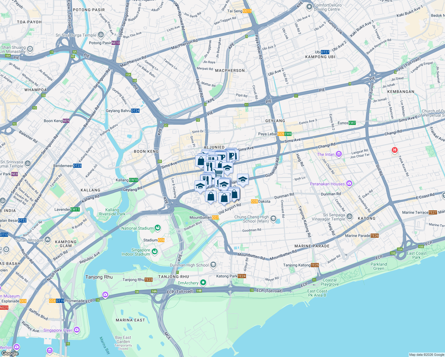 map of restaurants, bars, coffee shops, grocery stores, and more near in Singapore