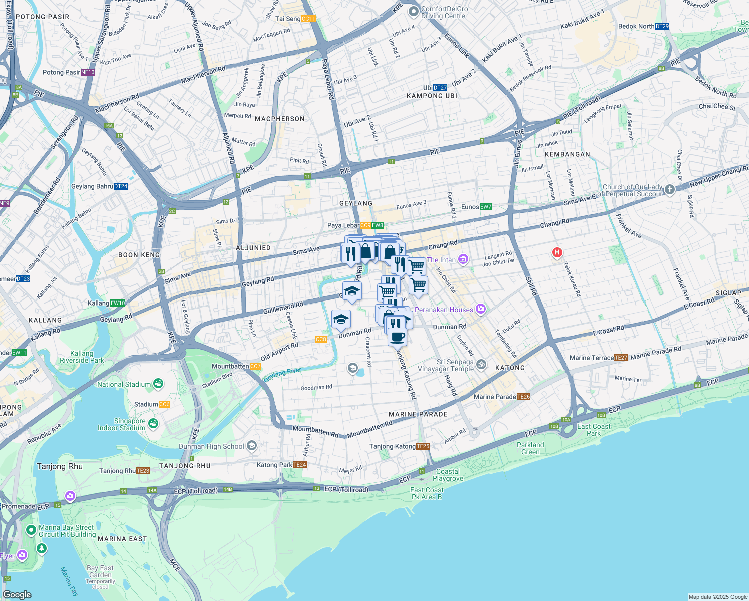 map of restaurants, bars, coffee shops, grocery stores, and more near in Singapore