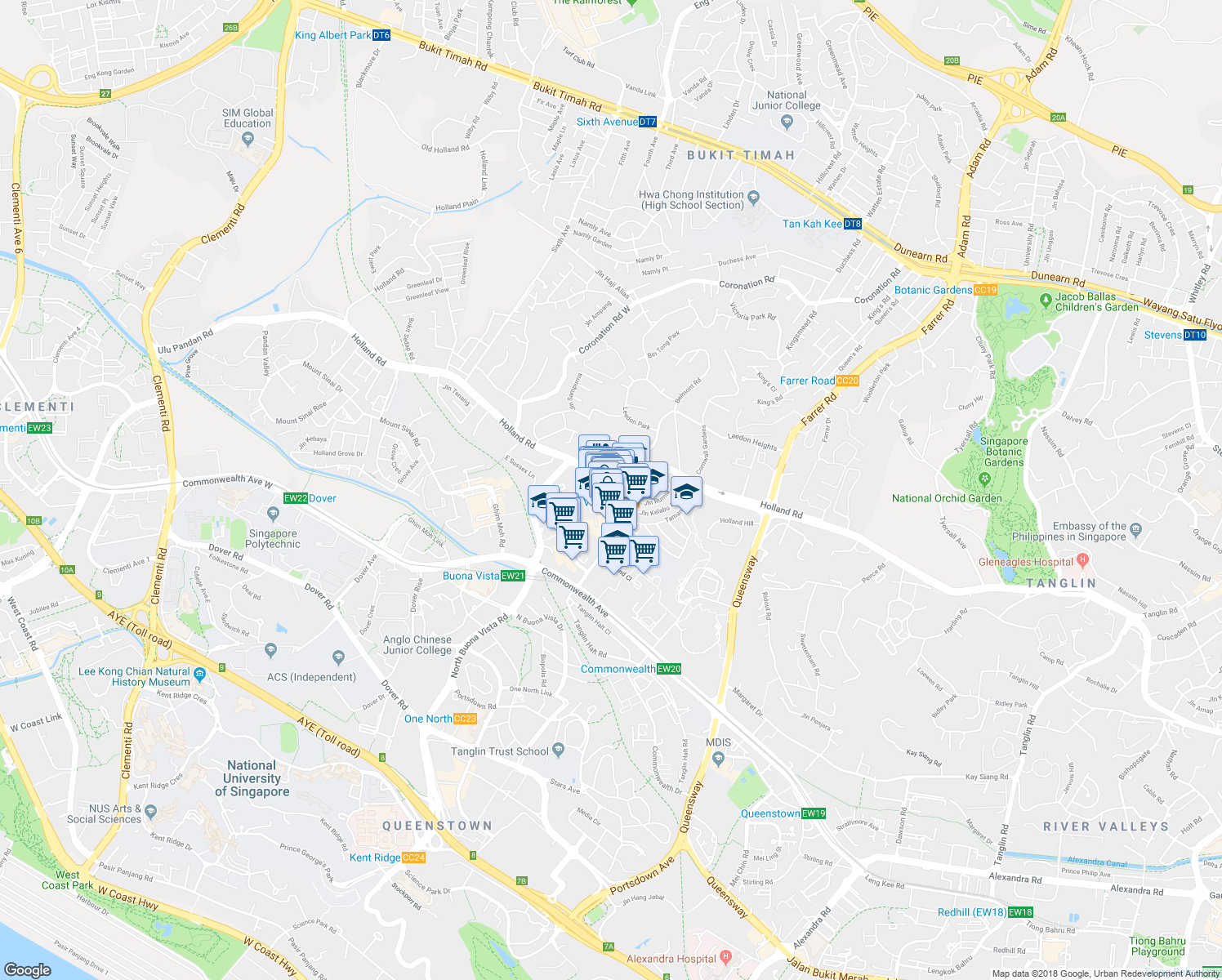 map of restaurants, bars, coffee shops, grocery stores, and more near in Singapore