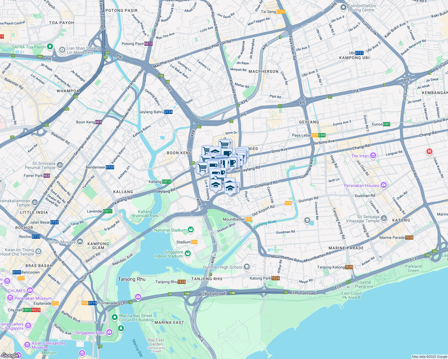 map of restaurants, bars, coffee shops, grocery stores, and more near in Singapore
