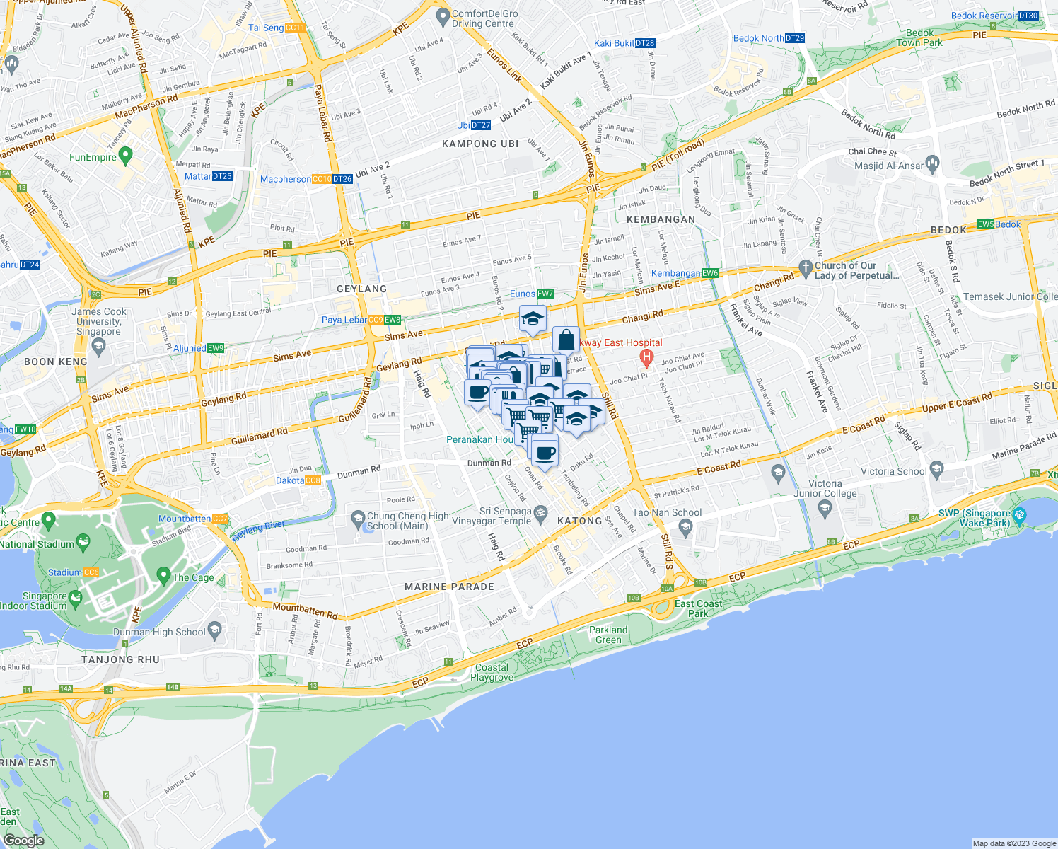 map of restaurants, bars, coffee shops, grocery stores, and more near in Singapore