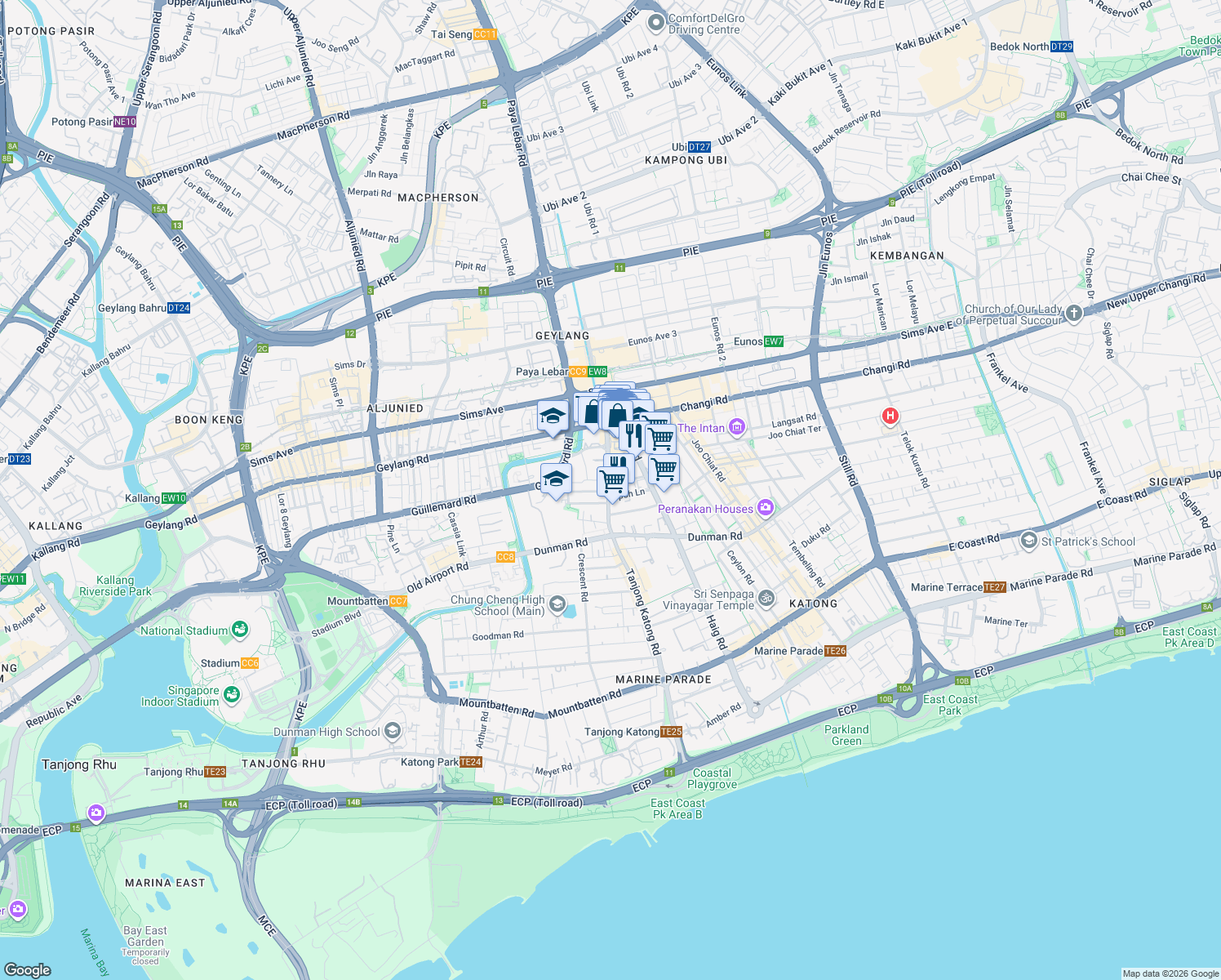 map of restaurants, bars, coffee shops, grocery stores, and more near in Singapore