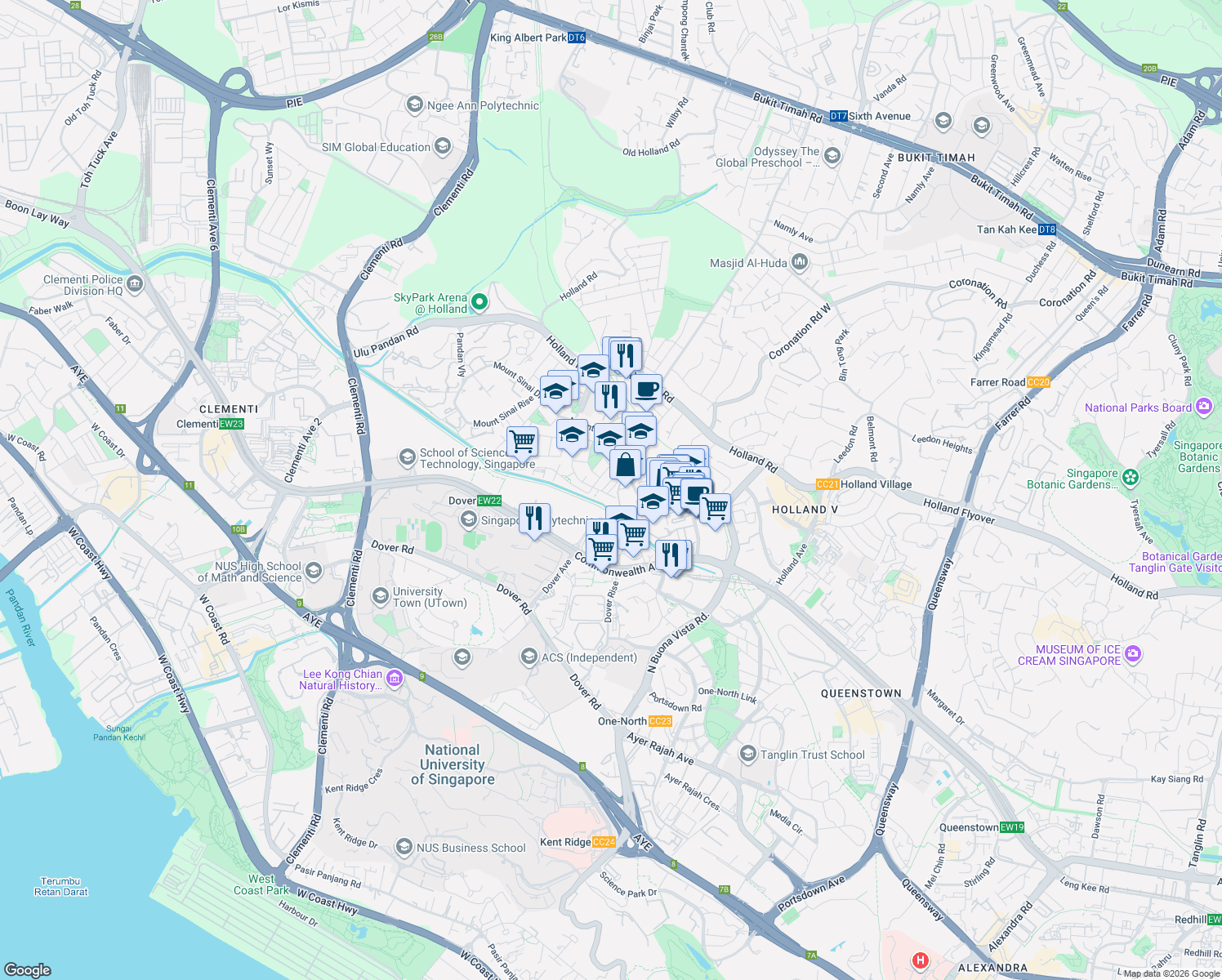 map of restaurants, bars, coffee shops, grocery stores, and more near in Singapore