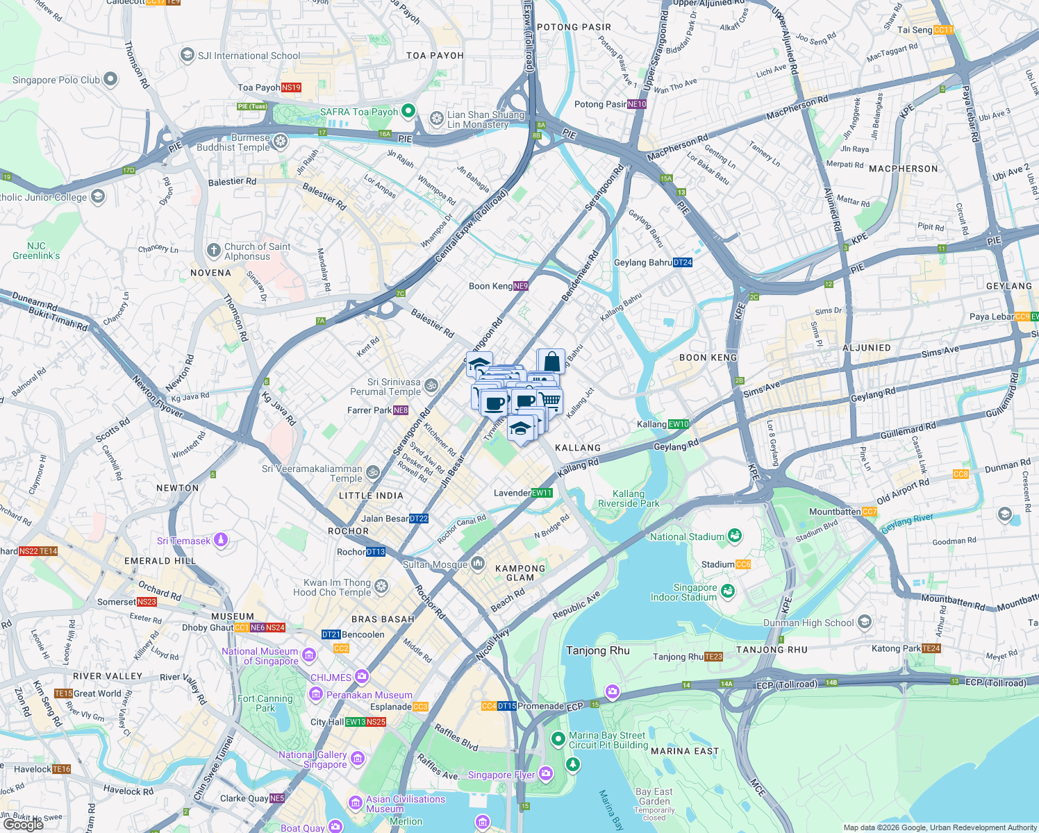 map of restaurants, bars, coffee shops, grocery stores, and more near in Singapore