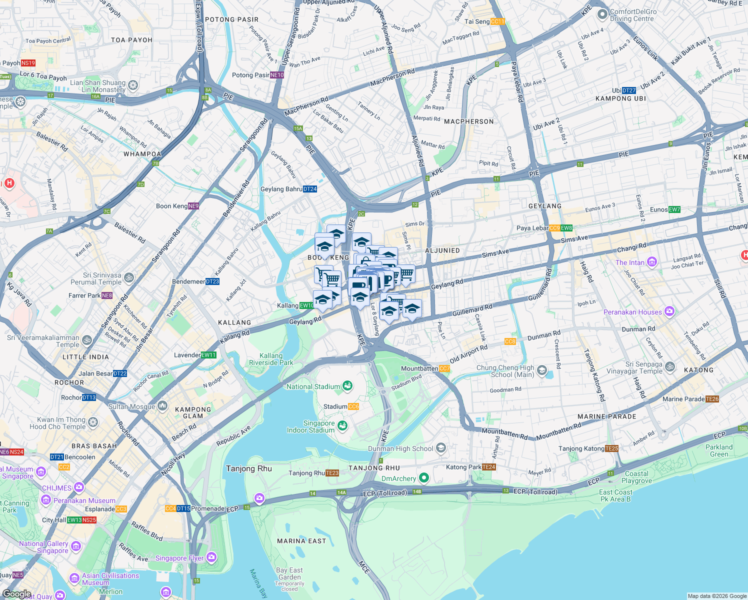 map of restaurants, bars, coffee shops, grocery stores, and more near in Singapore
