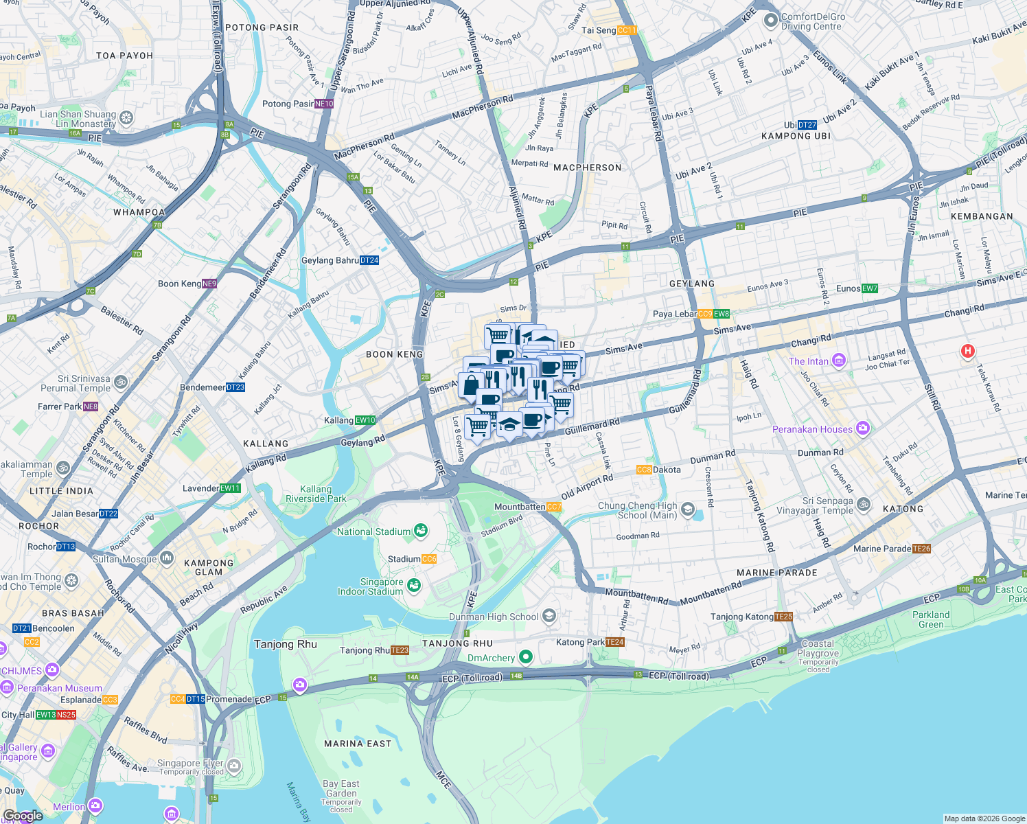 map of restaurants, bars, coffee shops, grocery stores, and more near in Singapore