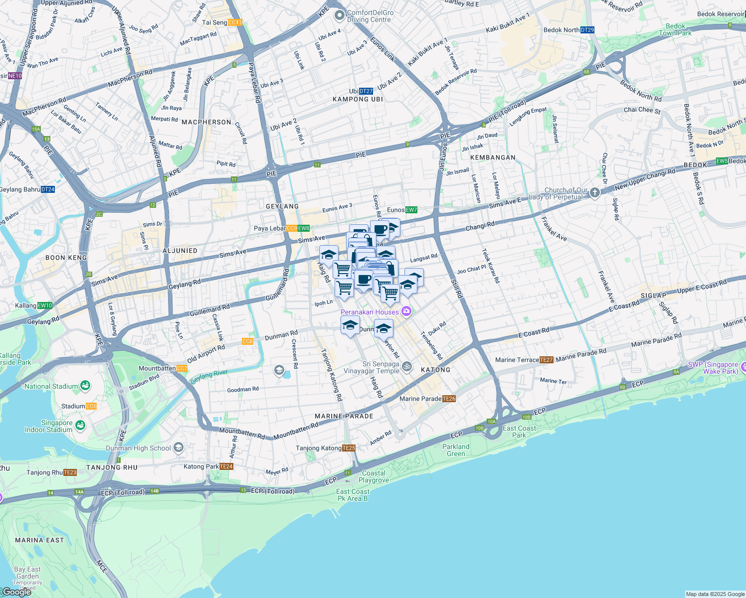 map of restaurants, bars, coffee shops, grocery stores, and more near in Singapore
