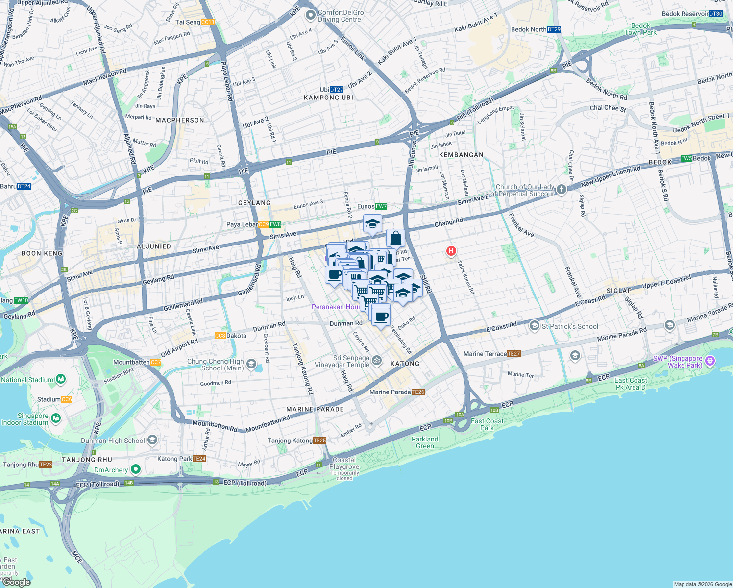 map of restaurants, bars, coffee shops, grocery stores, and more near in Singapore