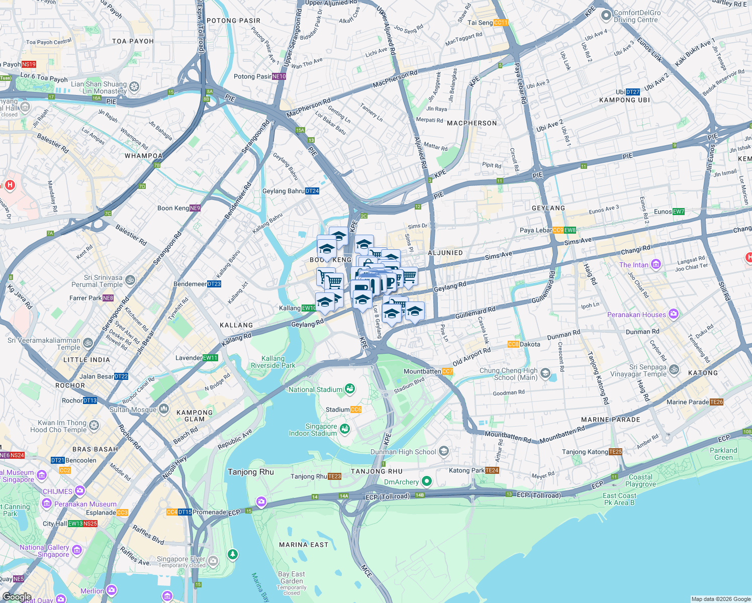 map of restaurants, bars, coffee shops, grocery stores, and more near in Singapore