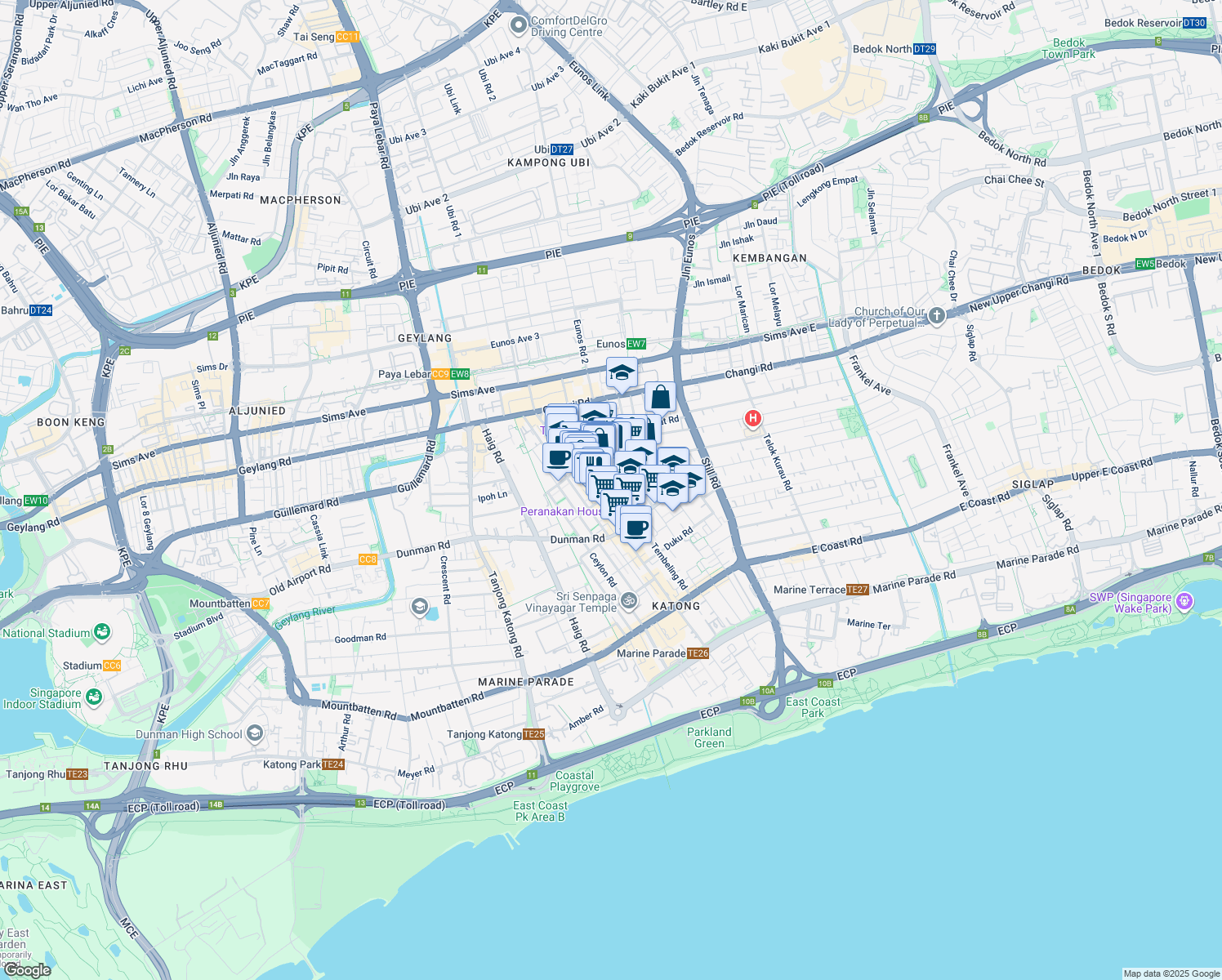 map of restaurants, bars, coffee shops, grocery stores, and more near in Singapore
