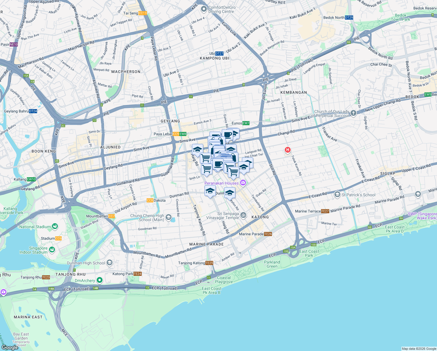 map of restaurants, bars, coffee shops, grocery stores, and more near in Singapore