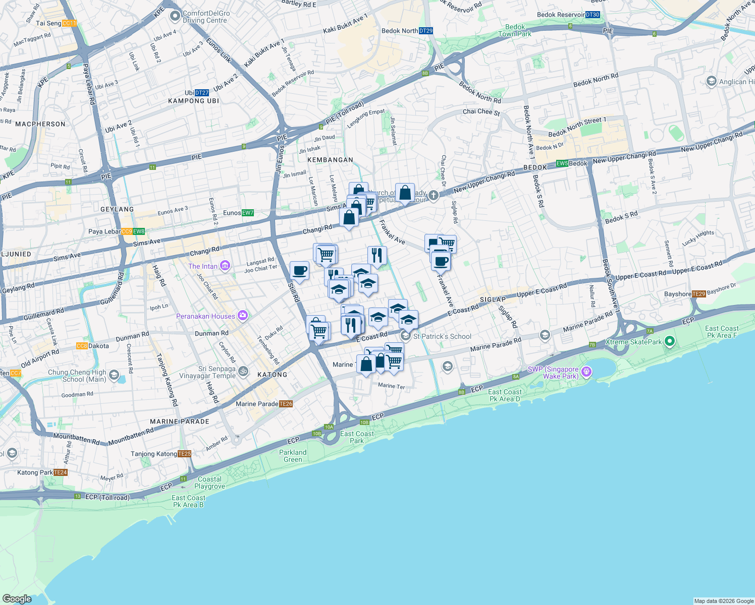 map of restaurants, bars, coffee shops, grocery stores, and more near in Singapore