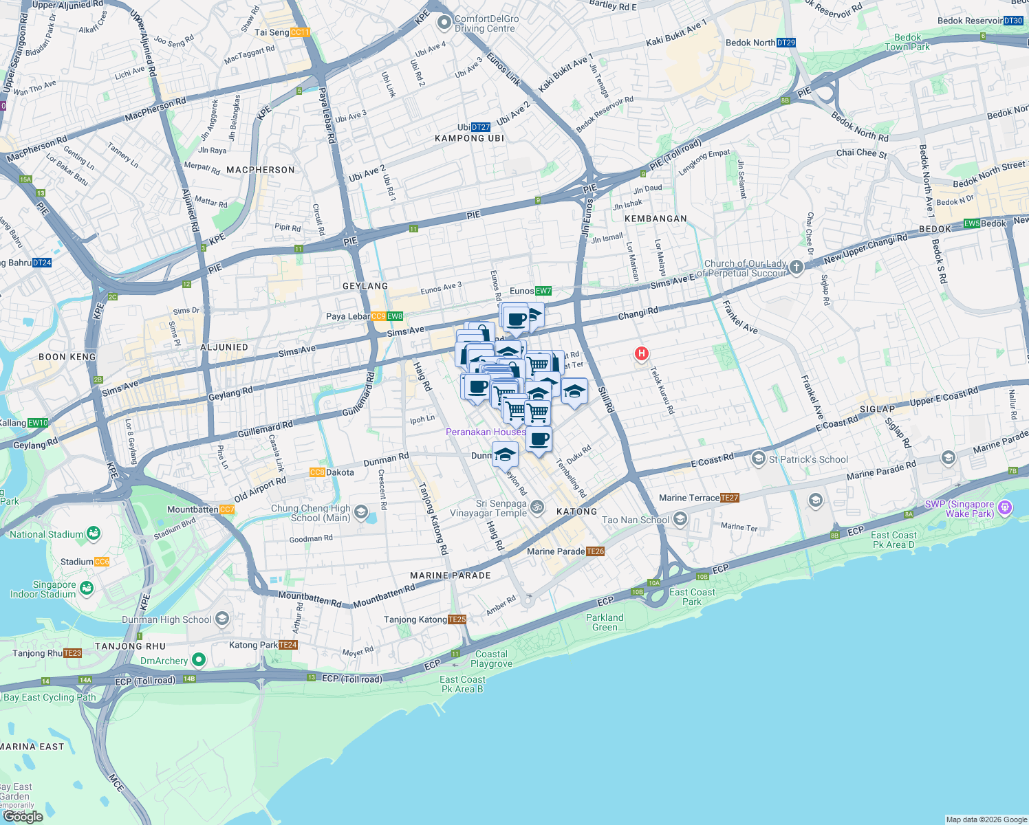 map of restaurants, bars, coffee shops, grocery stores, and more near in Singapore