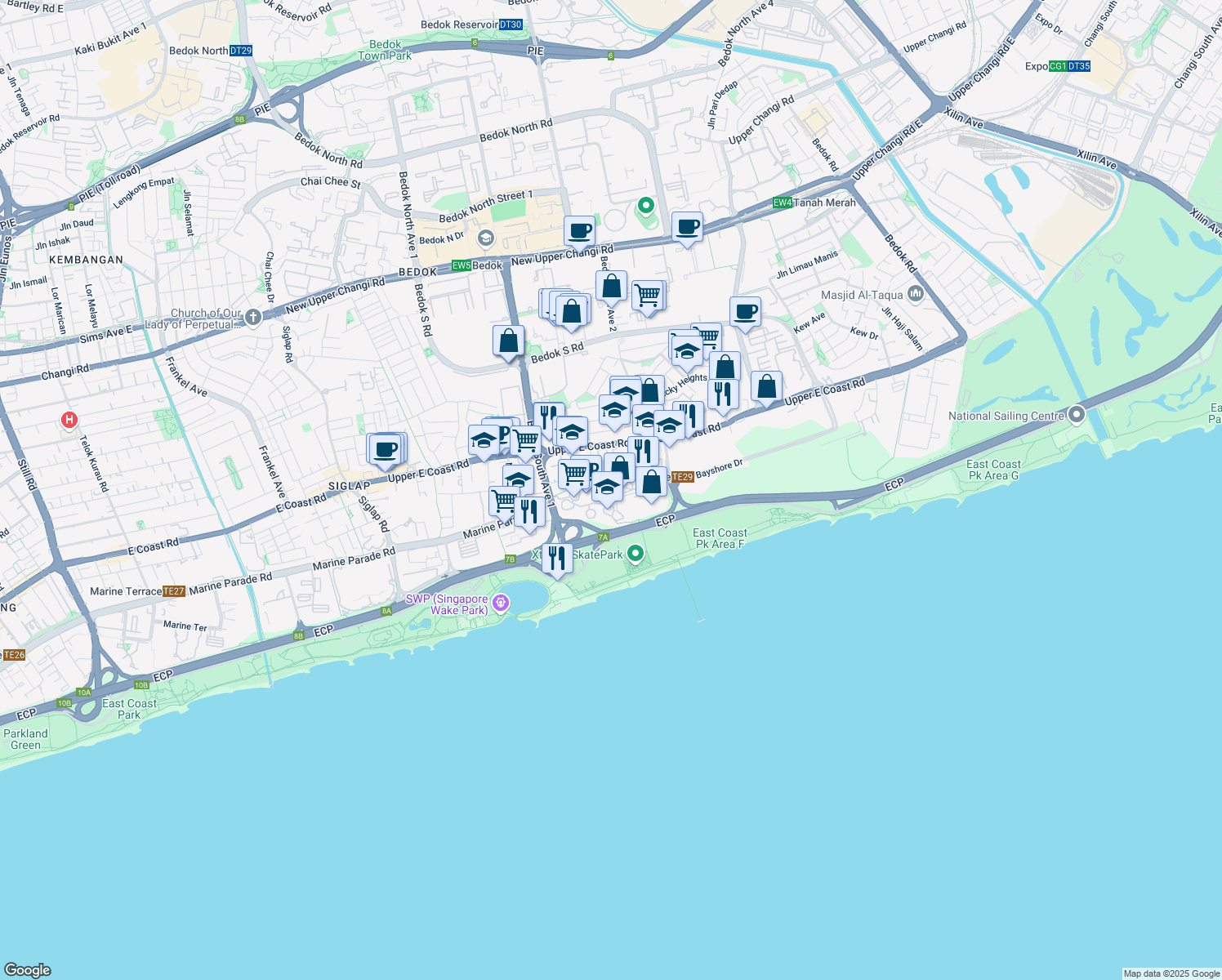 map of restaurants, bars, coffee shops, grocery stores, and more near in Singapore