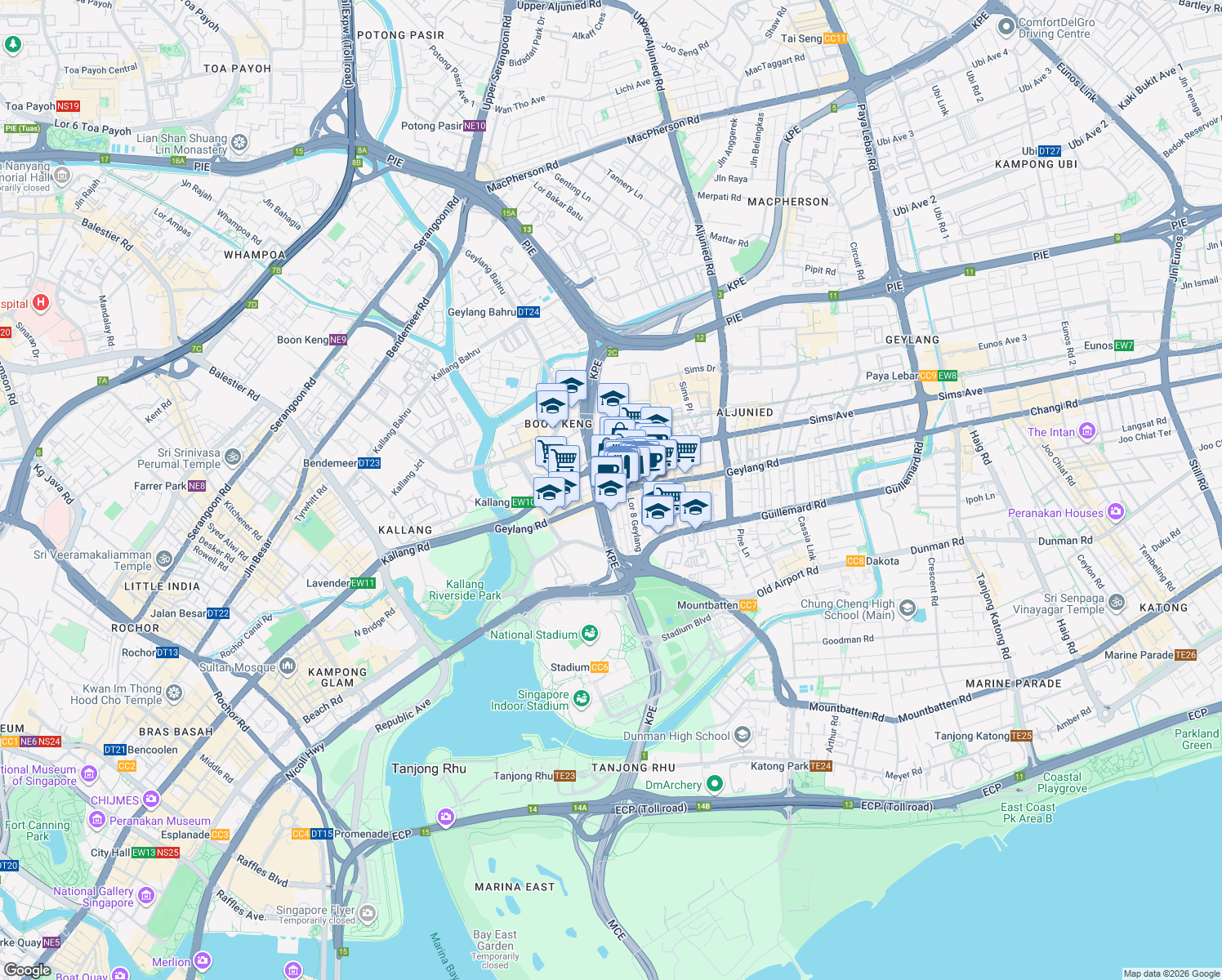 map of restaurants, bars, coffee shops, grocery stores, and more near in Singapore