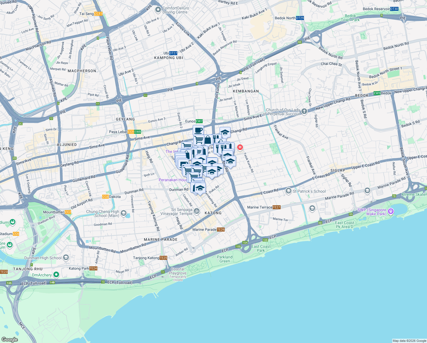 map of restaurants, bars, coffee shops, grocery stores, and more near in Singapore