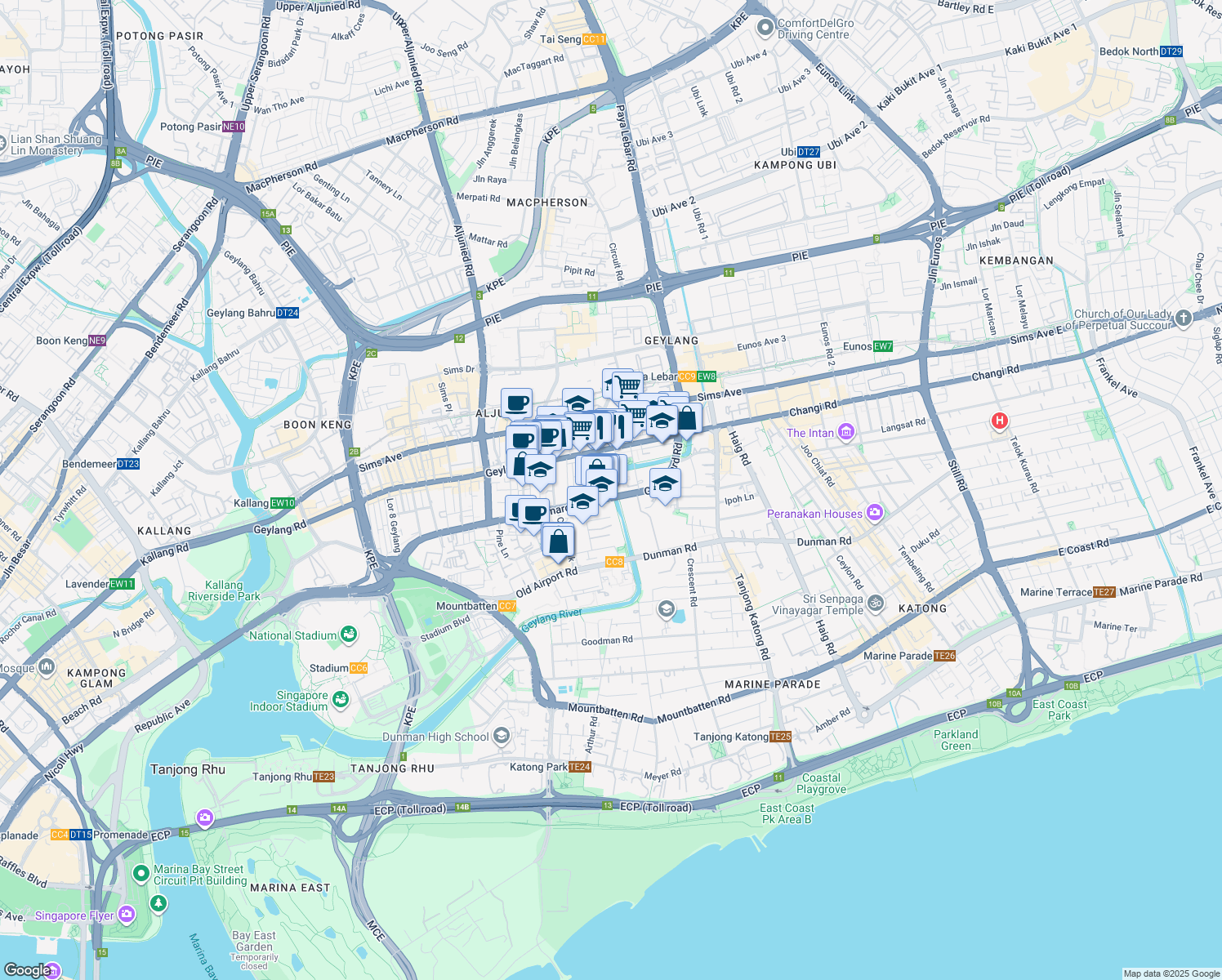 map of restaurants, bars, coffee shops, grocery stores, and more near in Singapore