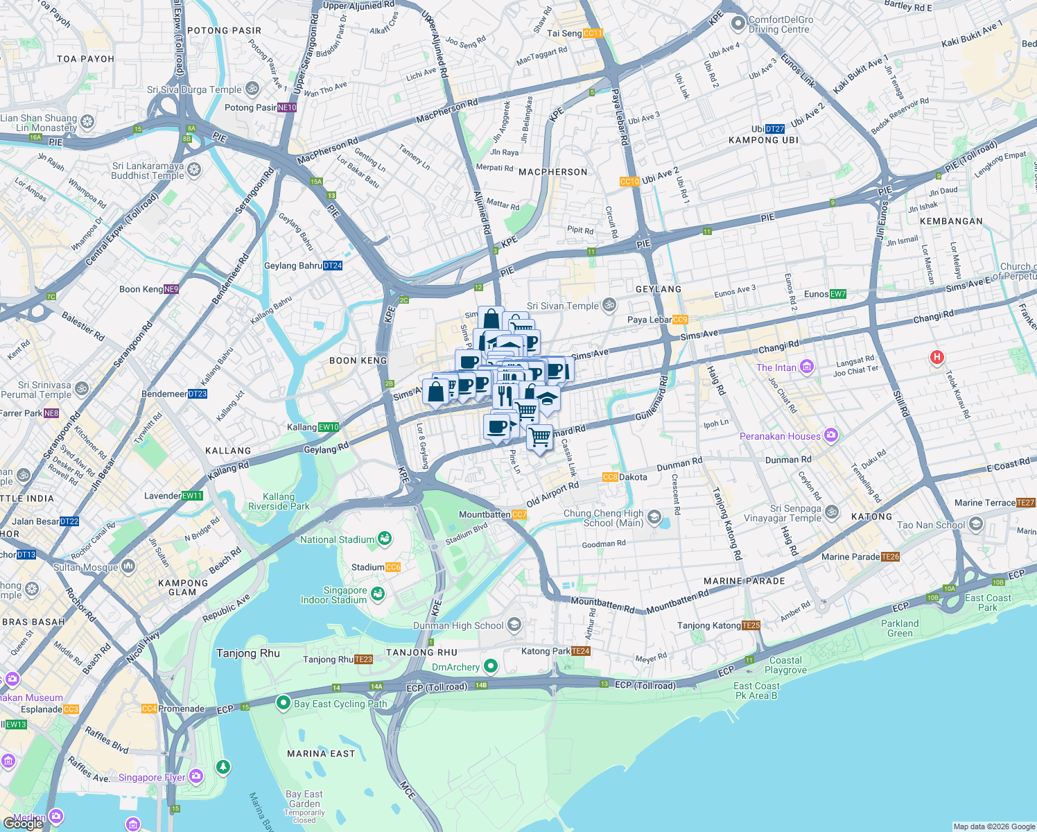 map of restaurants, bars, coffee shops, grocery stores, and more near in Singapore