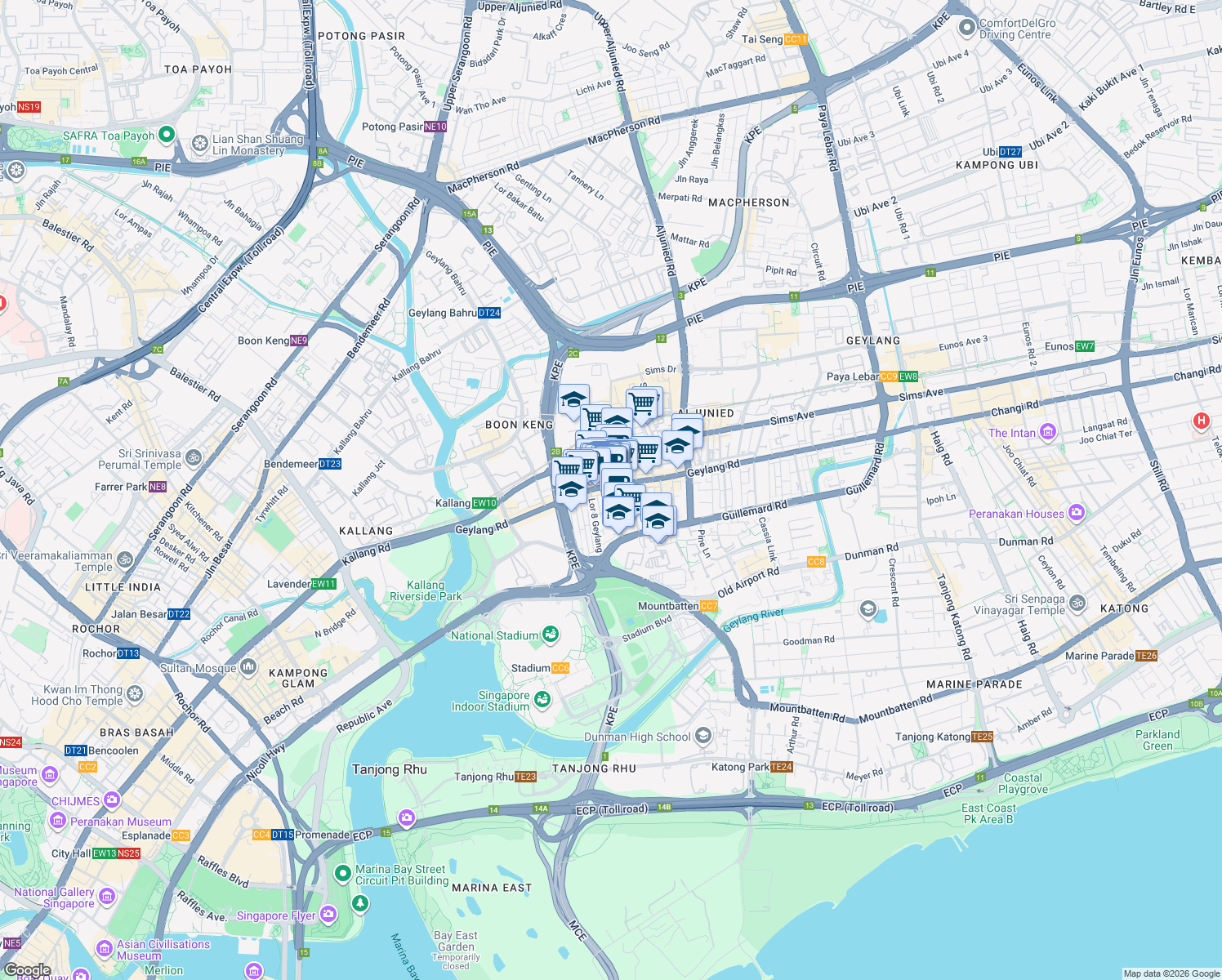 map of restaurants, bars, coffee shops, grocery stores, and more near in Singapore