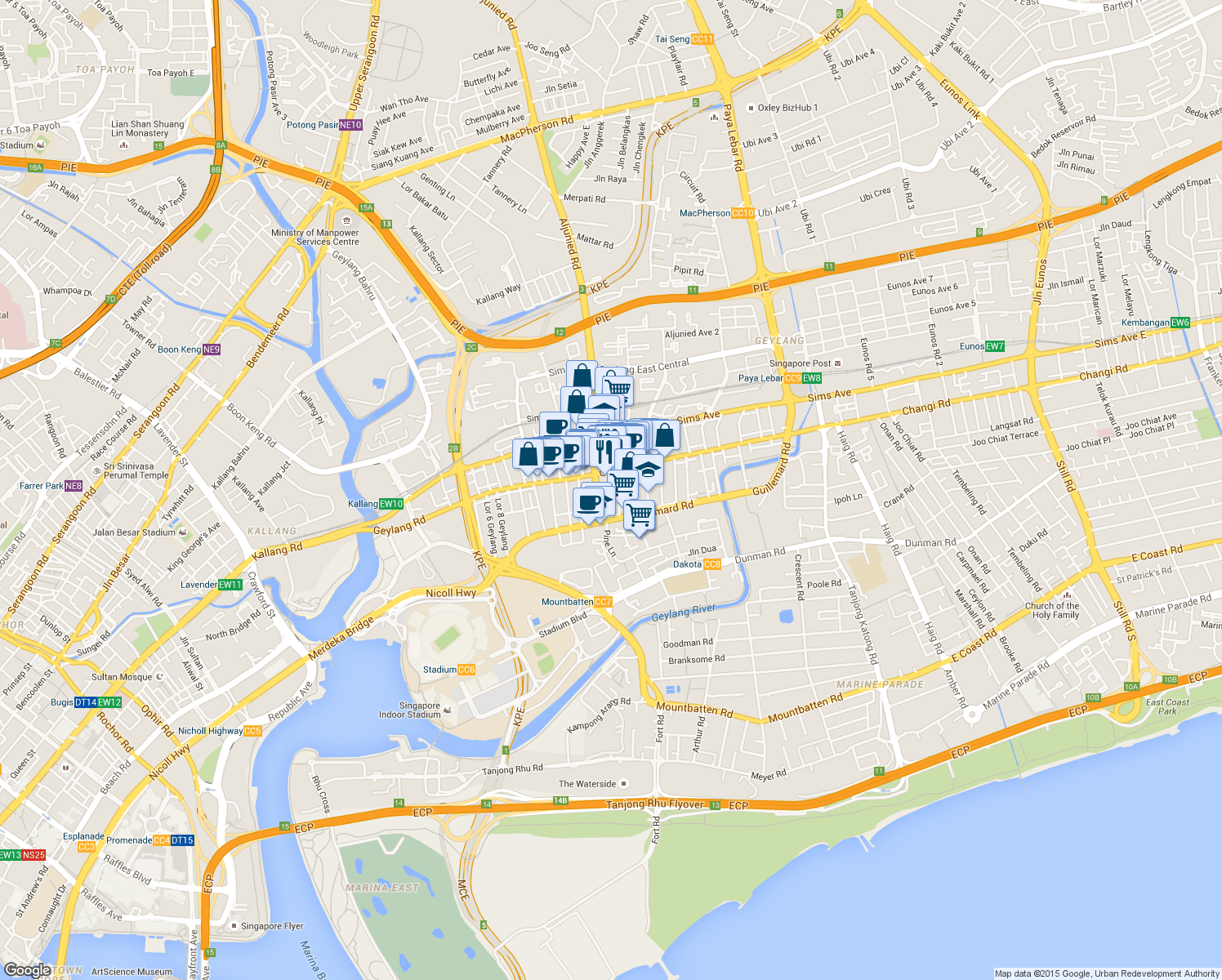 map of restaurants, bars, coffee shops, grocery stores, and more near in Singapore