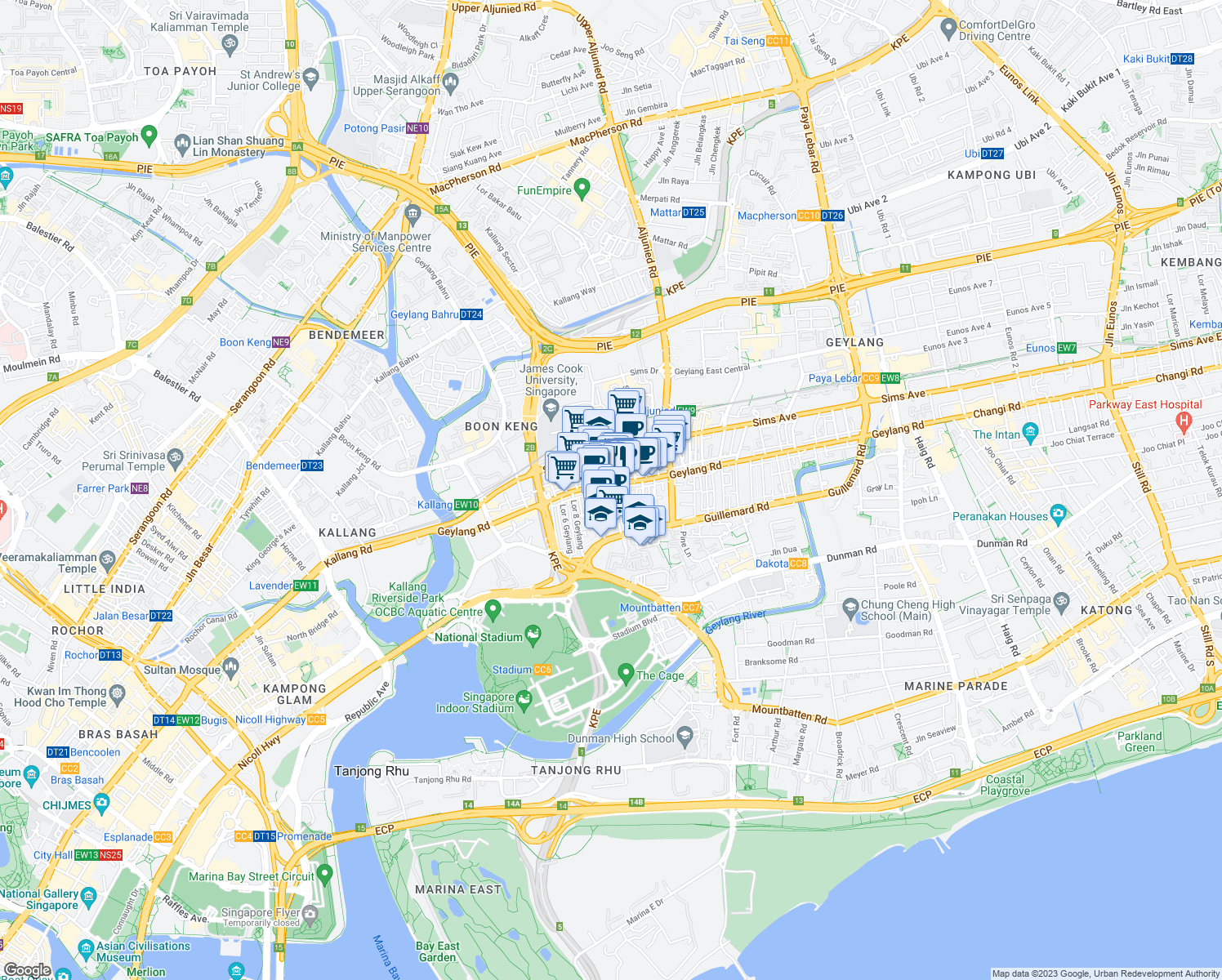 map of restaurants, bars, coffee shops, grocery stores, and more near in Singapore