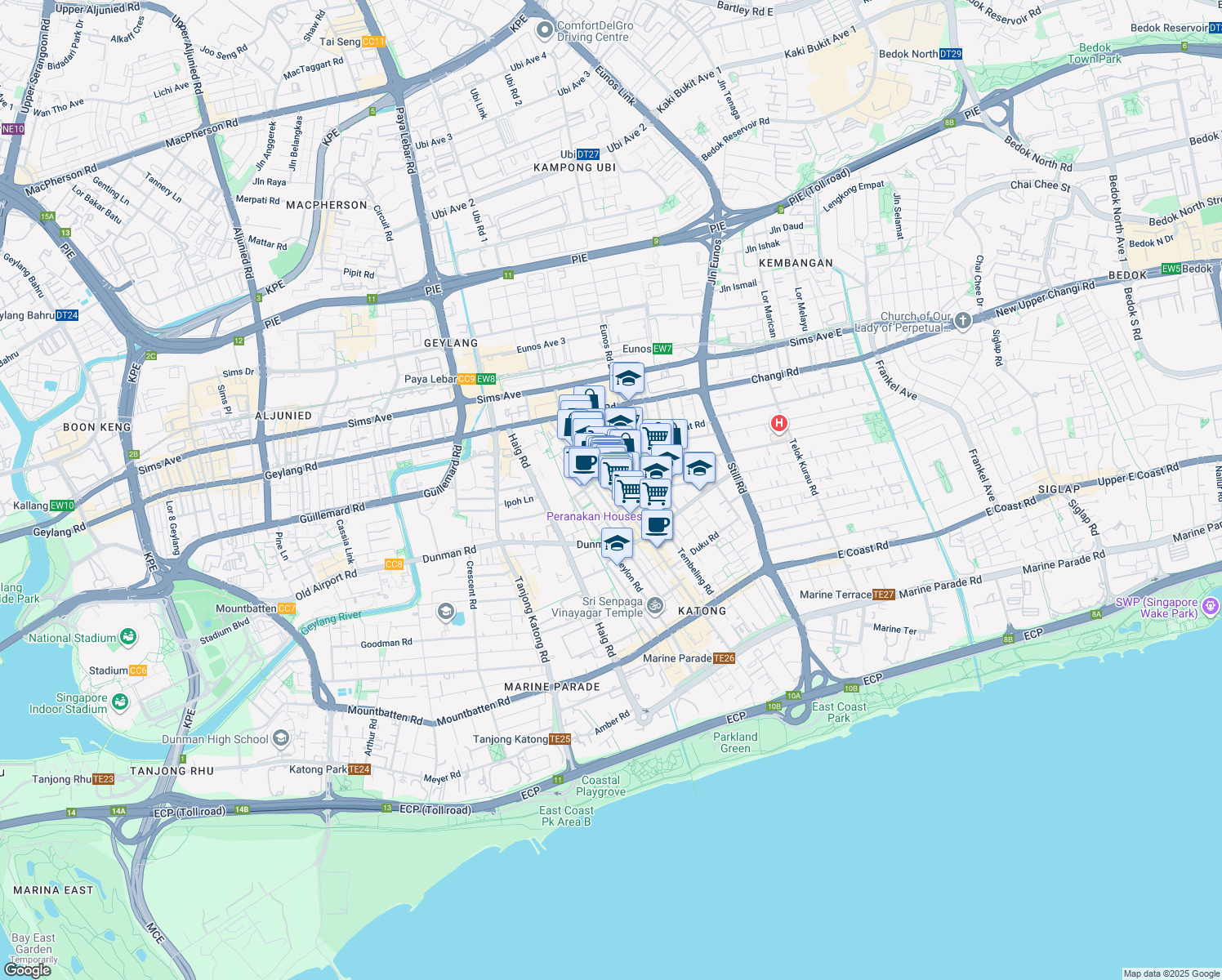 map of restaurants, bars, coffee shops, grocery stores, and more near in Singapore