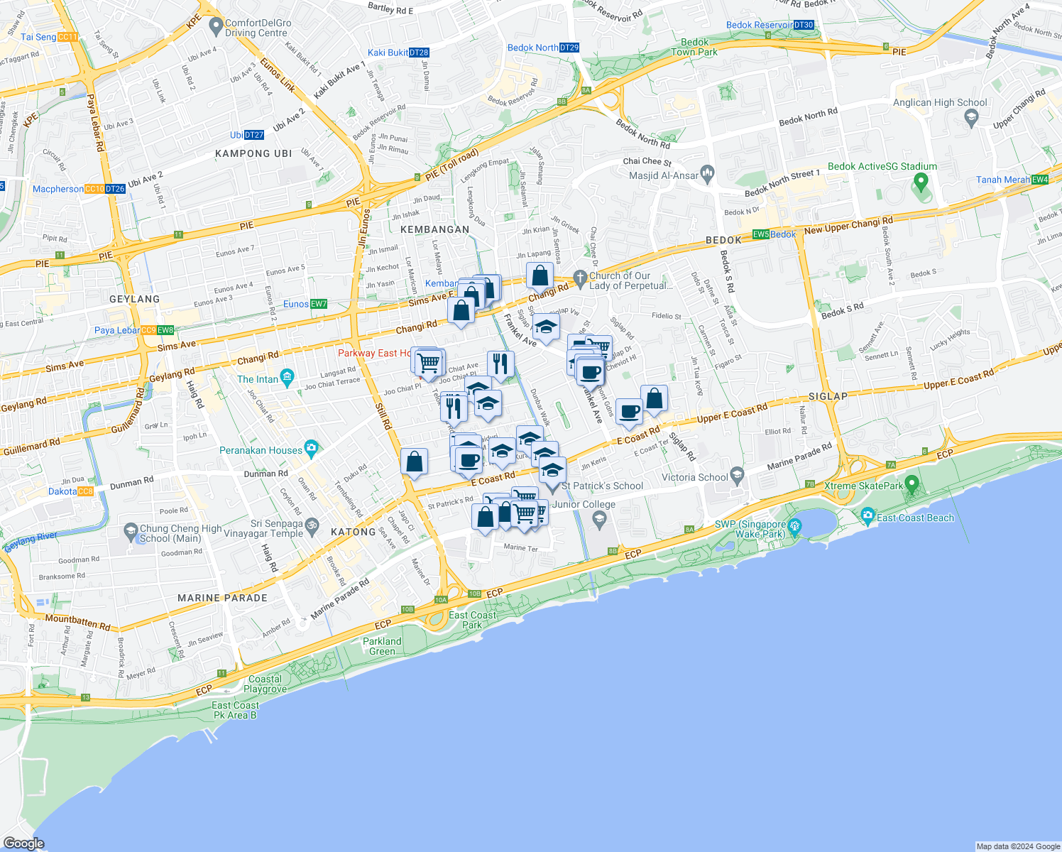 map of restaurants, bars, coffee shops, grocery stores, and more near in Singapore