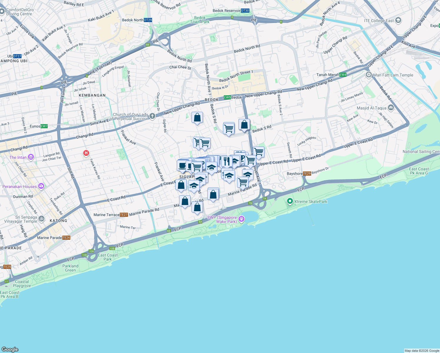map of restaurants, bars, coffee shops, grocery stores, and more near in Singapore